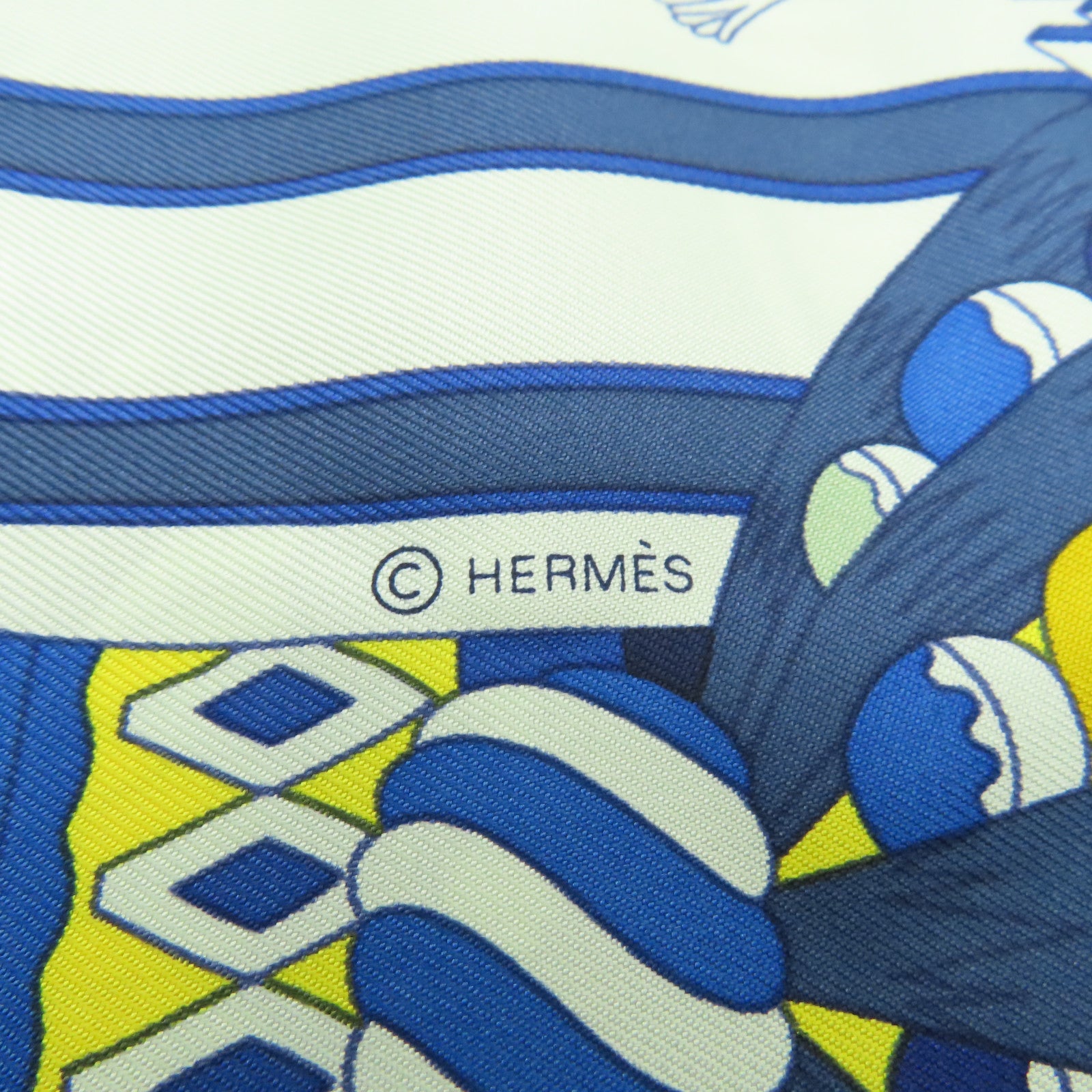 HERMES 絲質Scarf圍巾藍色/白色