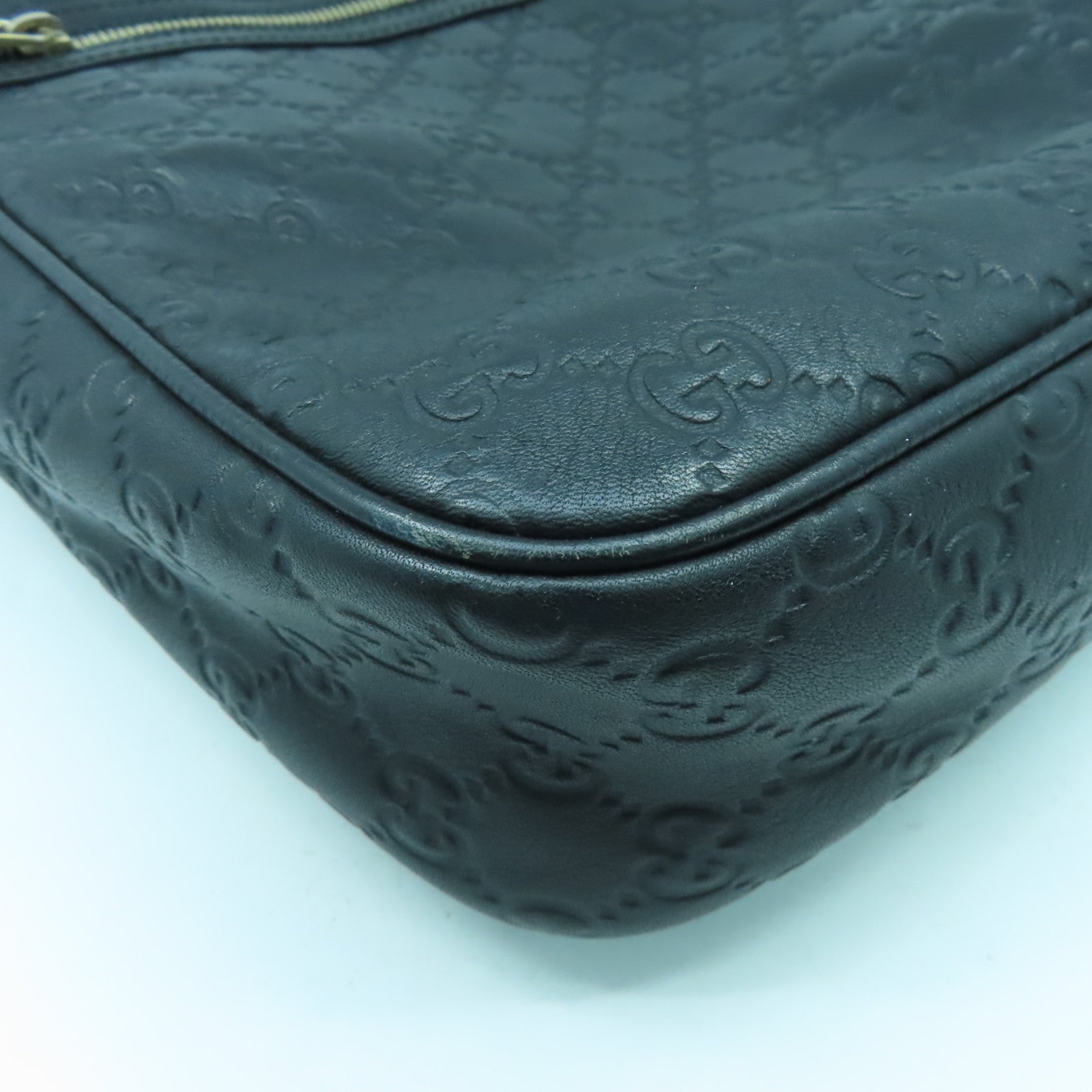 GUCCI 皮革Guccissima Leather銀扣肩背袋黑色
