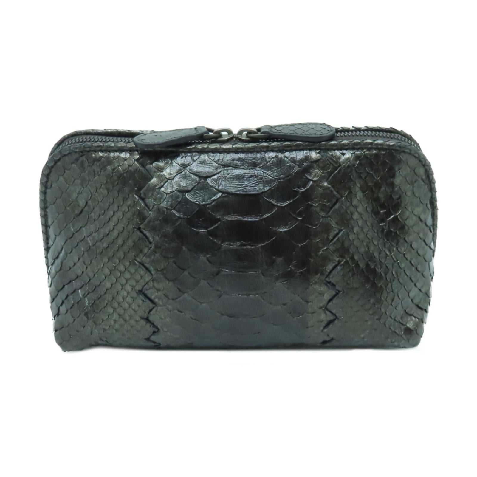 BOTTEGA VENETA 【激減優惠】蛇皮皮革Clutch Bag銀扣手拿包黑色/灰色