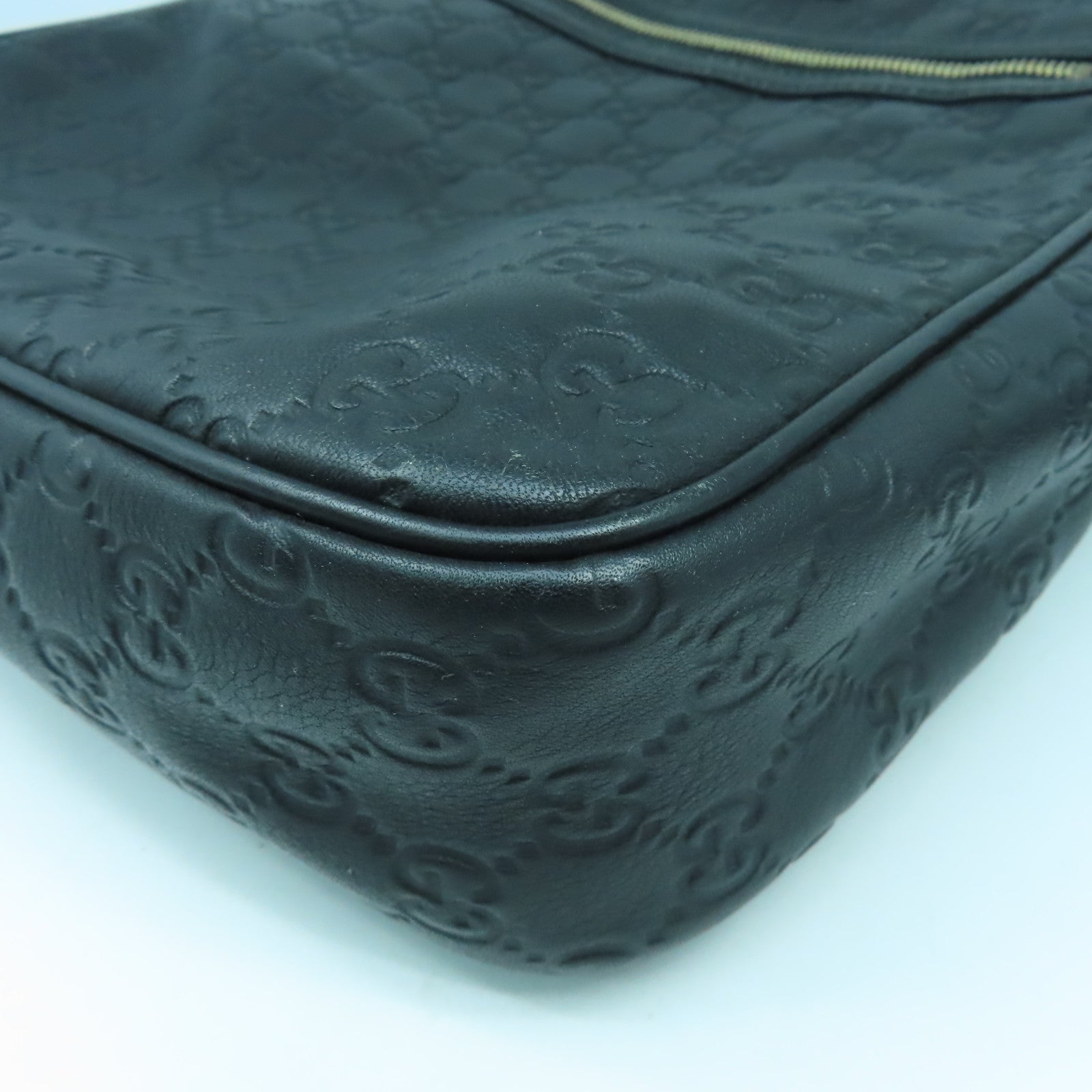 GUCCI 皮革Guccissima Leather銀扣肩背袋黑色