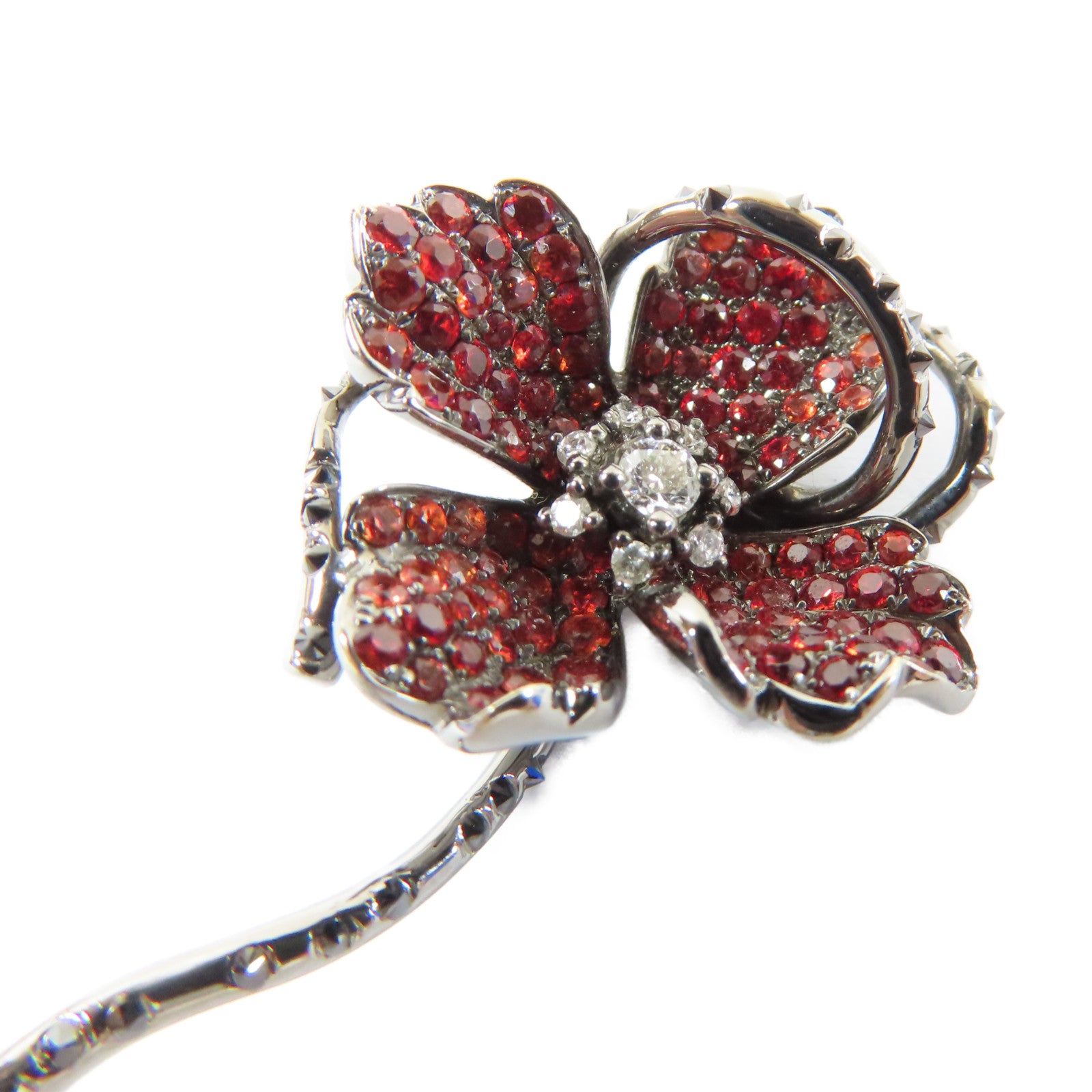 JEWELRY 18K白金/石榴石/鑽石0.19ctDiamond/1.18ctGarnetTop吊墜銀色/紅色