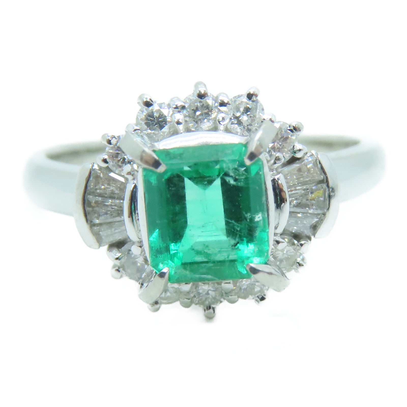 JEWELRY 【激减优惠】PT900铂金0.76ct绿宝石0.40ct钻石戒指US#6