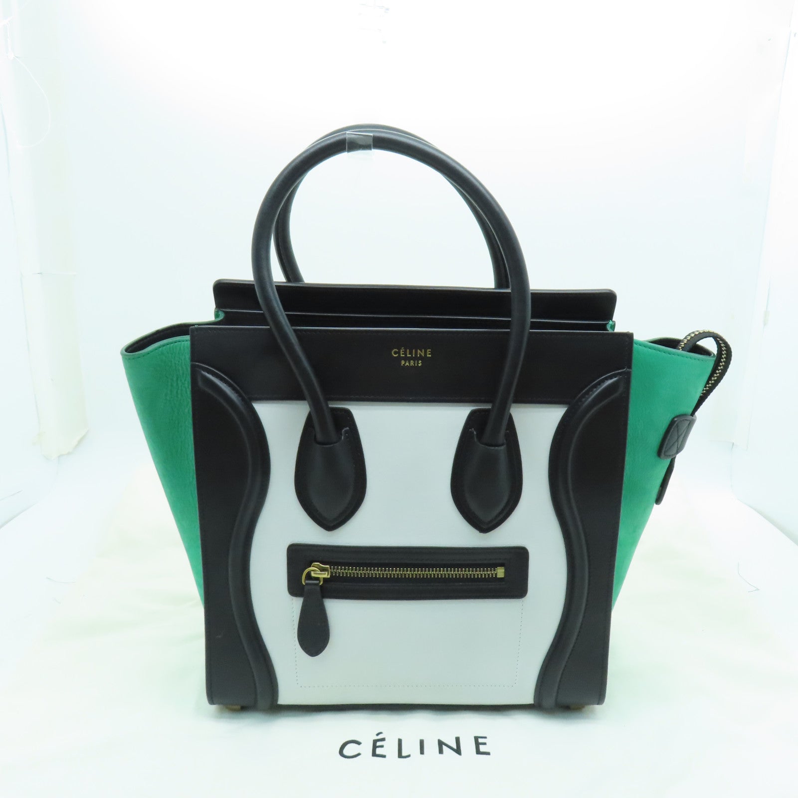CELINE 牛皮皮革Micro Luggage金扣手挽袋白色/黑色/绿色