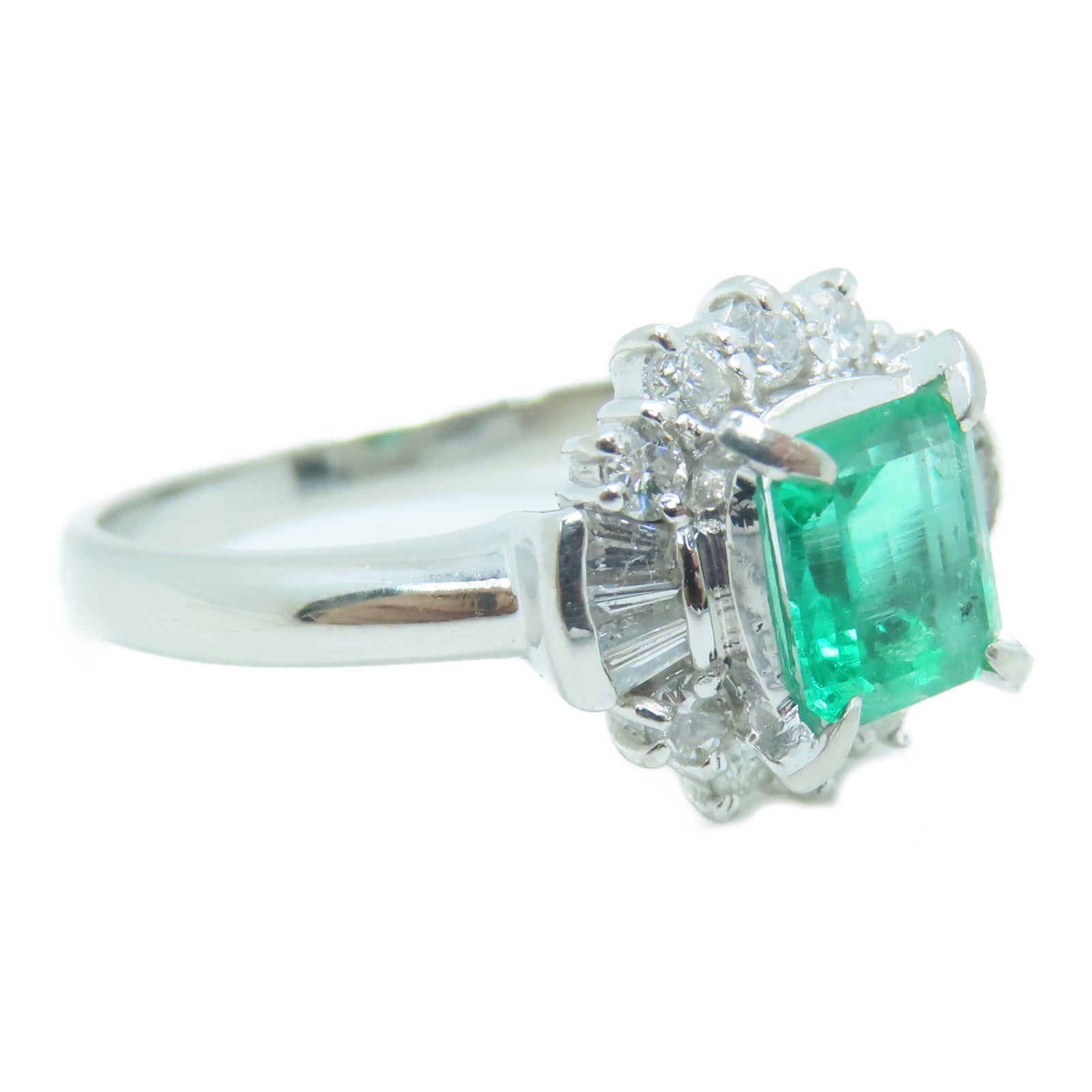 JEWELRY 【激减优惠】PT900铂金0.76ct绿宝石0.40ct钻石戒指US#6