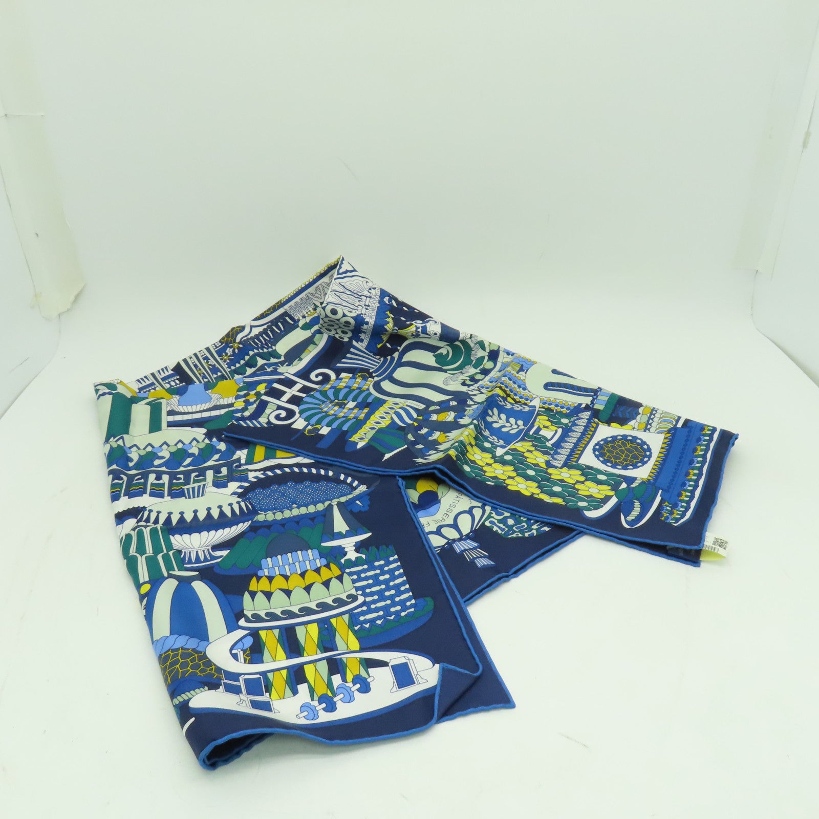 HERMES 絲質Scarf圍巾藍色/白色