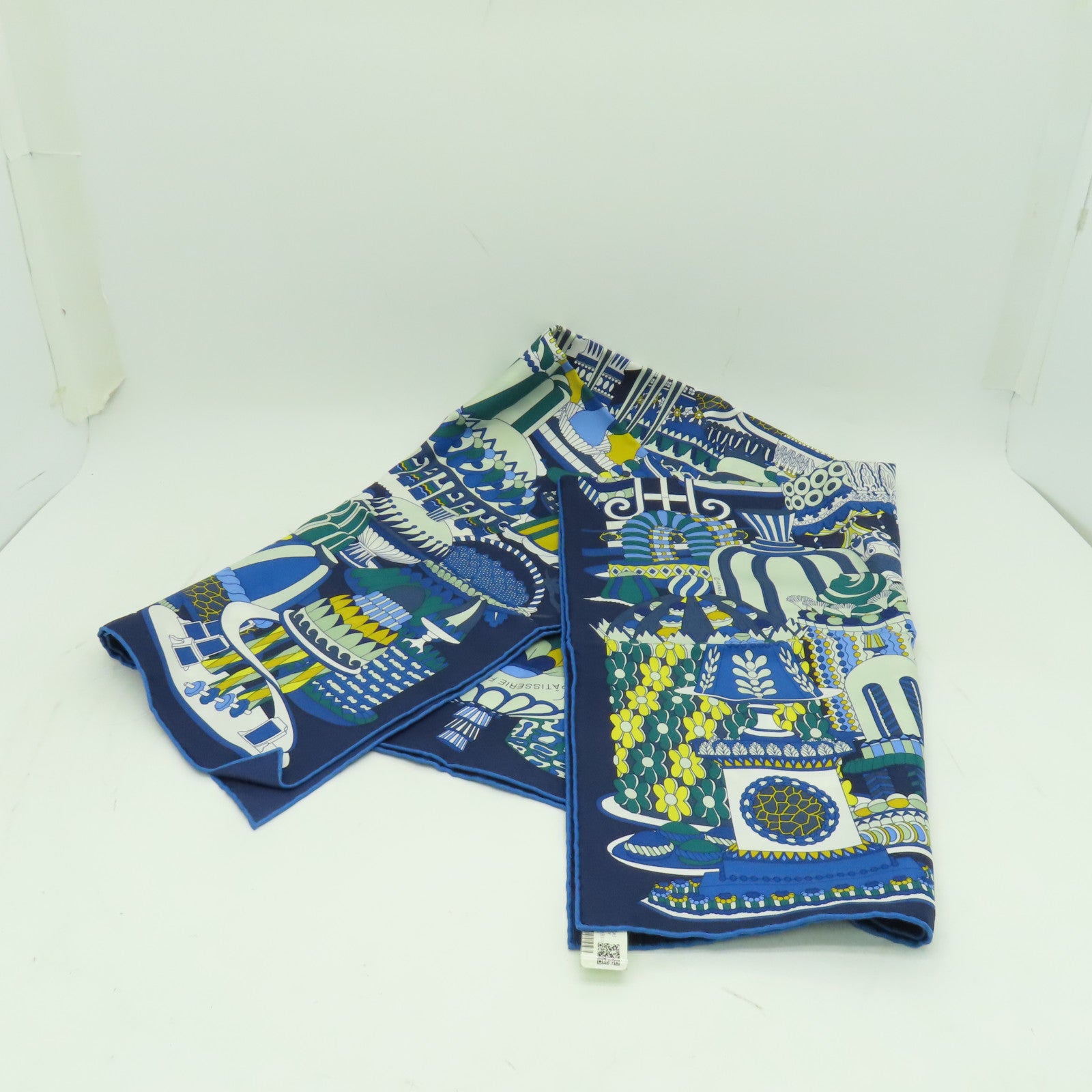 HERMES 絲質Scarf圍巾藍色/白色