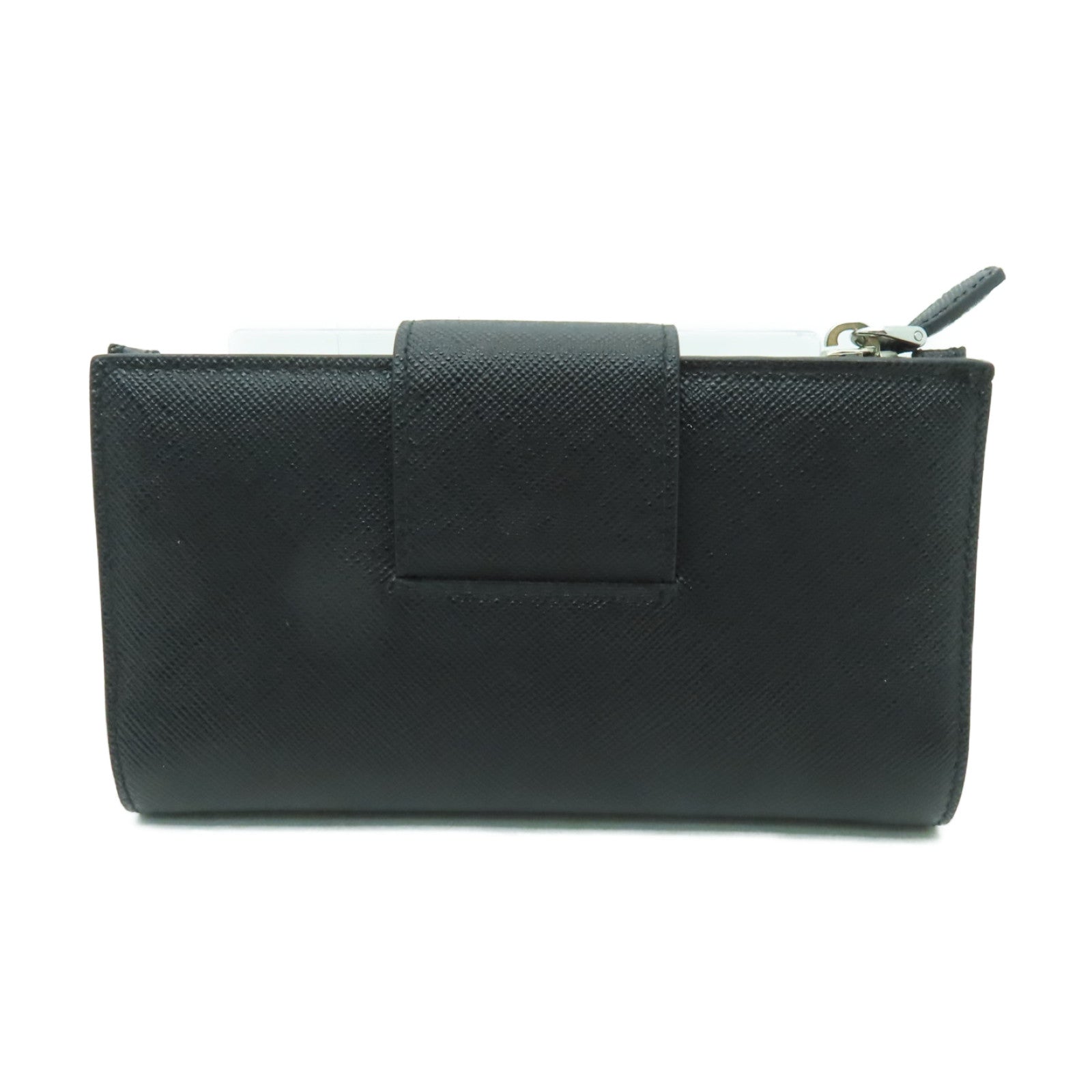 PRADA Saffiano皮革Wallet銀扣長錢包黑色