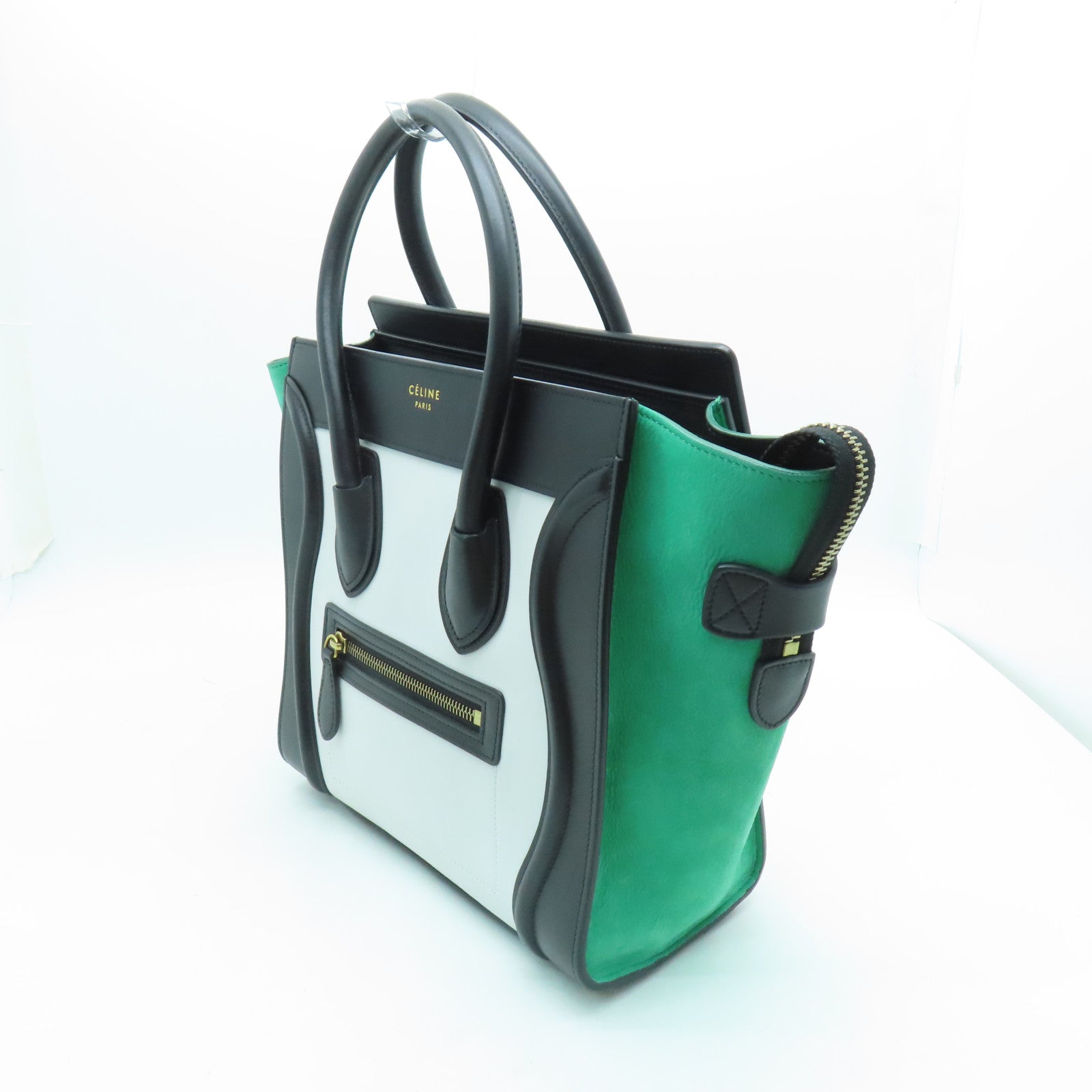 CELINE 牛皮皮革Micro Luggage金扣手挽袋白色/黑色/绿色