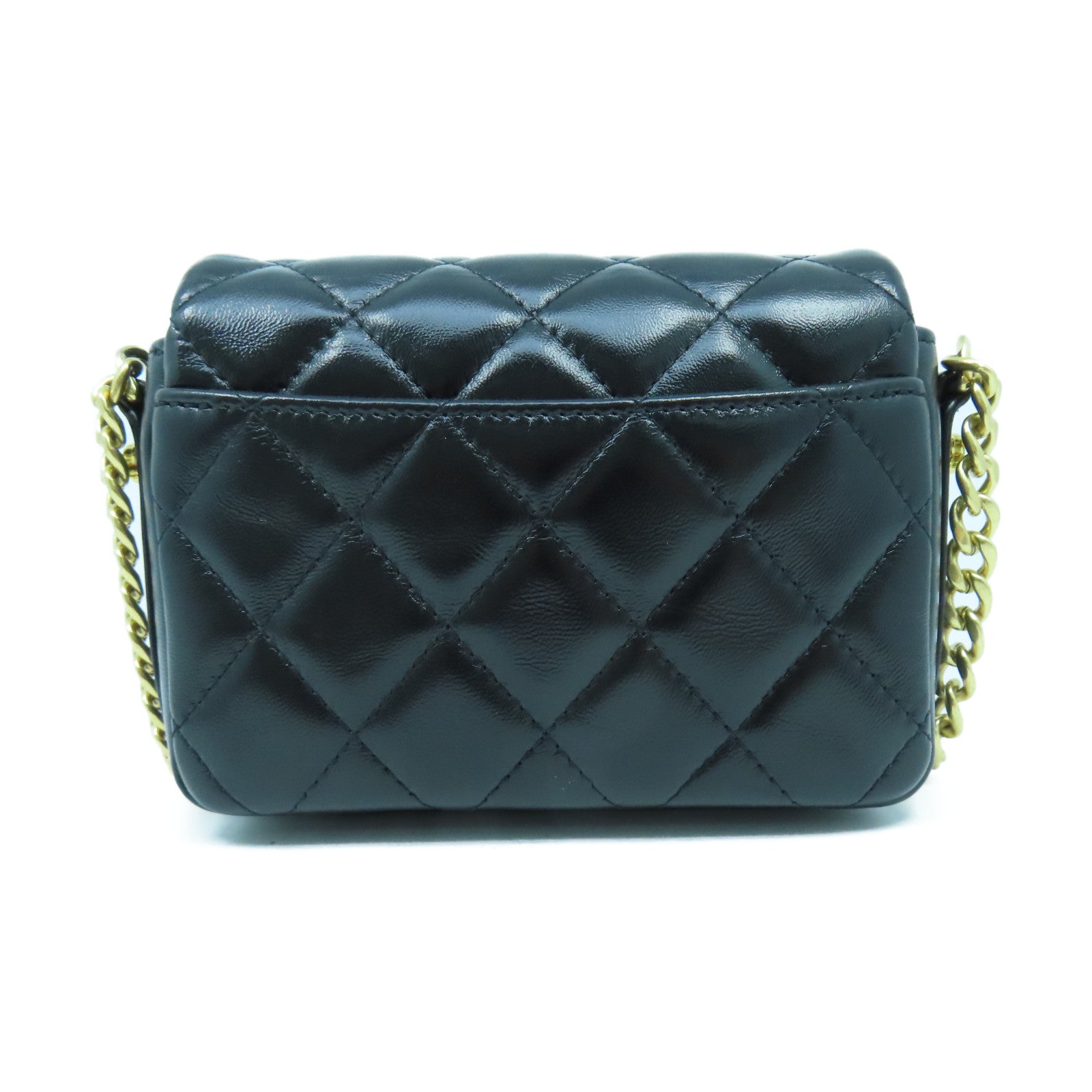CHANEL 菱格皮革Mini Chain Bag金扣鏈帶肩背袋黑色