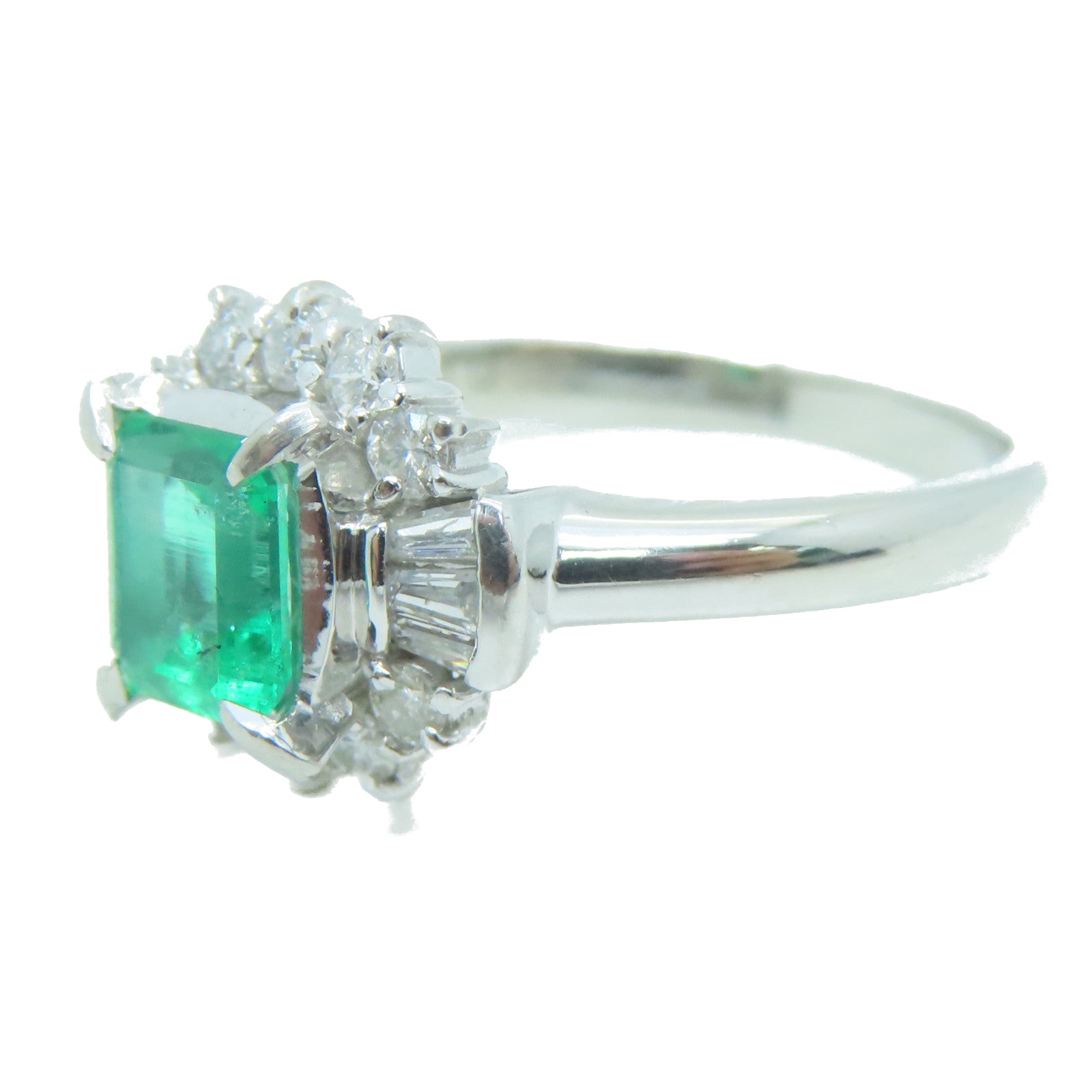 JEWELRY 【激减优惠】PT900铂金0.76ct绿宝石0.40ct钻石戒指US#6