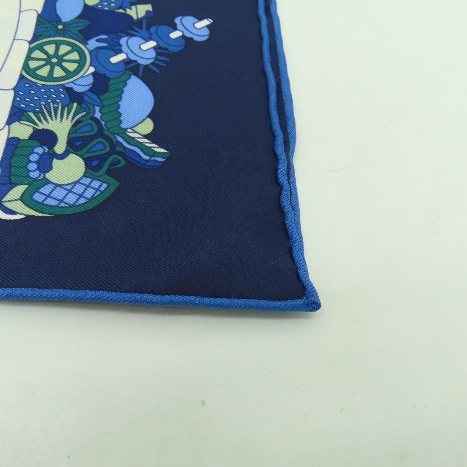 HERMES 絲質Scarf圍巾藍色/白色