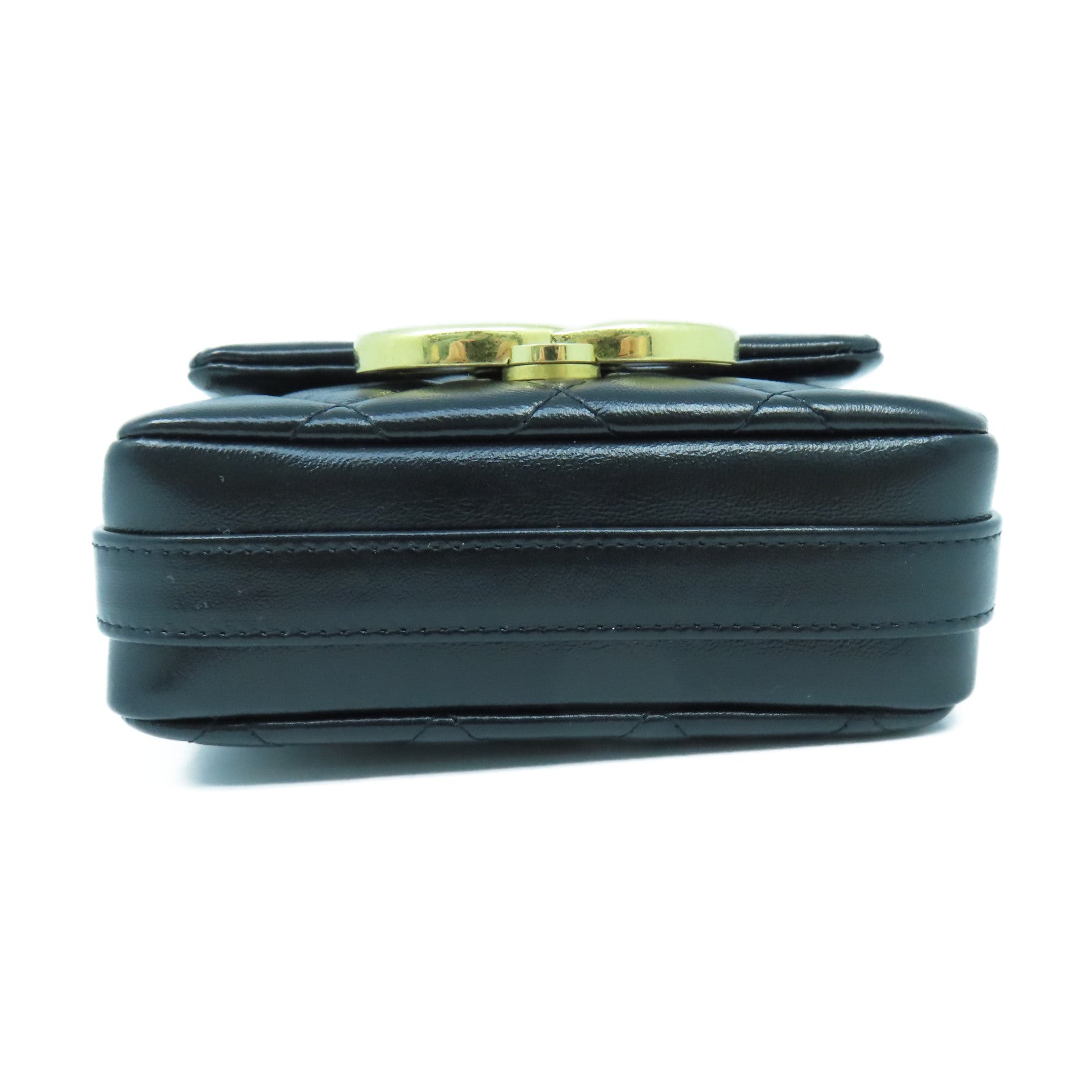 CHANEL 菱格皮革Mini Chain Bag金扣鏈帶肩背袋黑色