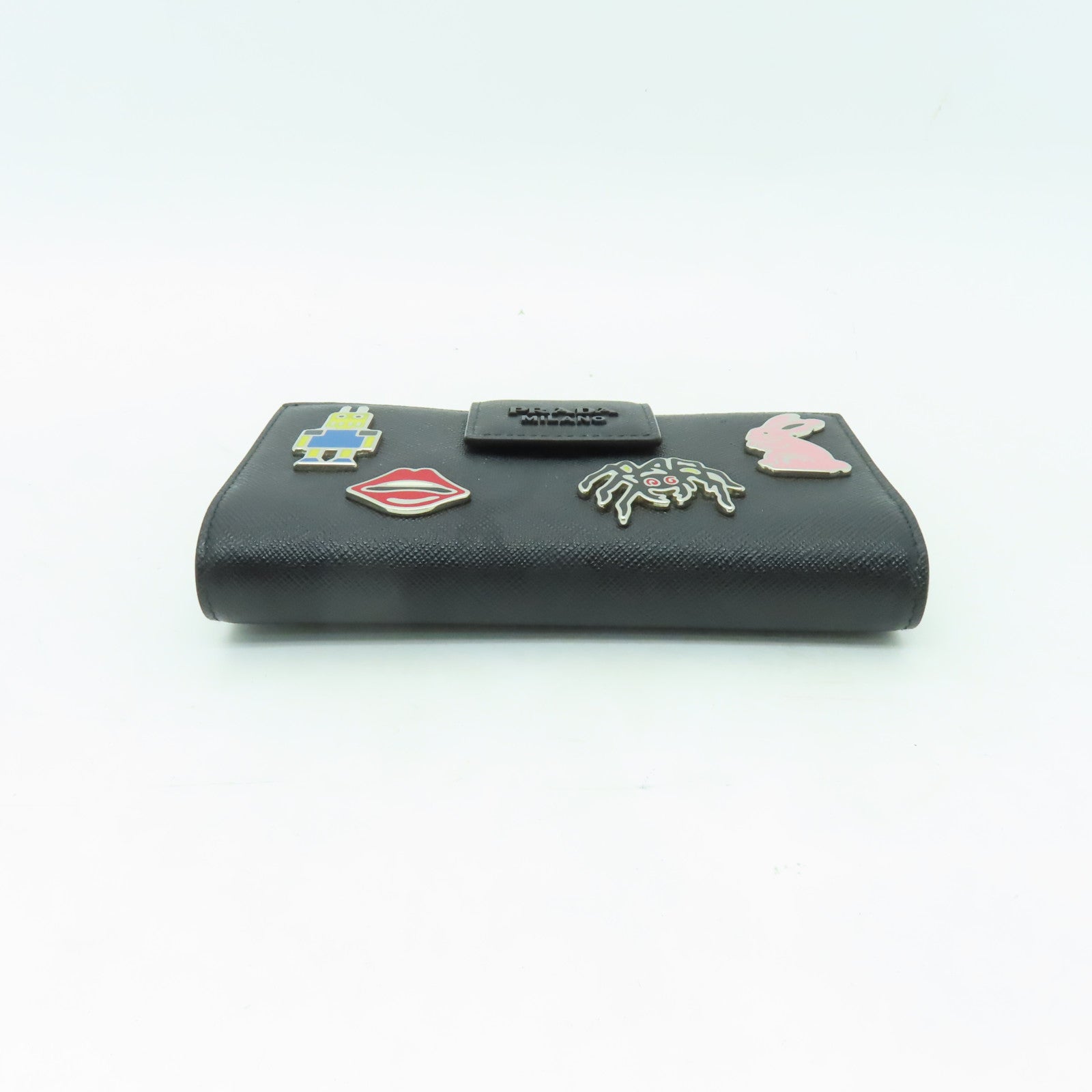 PRADA Saffiano皮革Wallet銀扣長錢包黑色