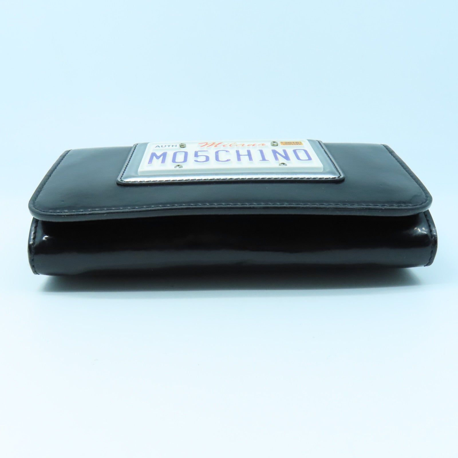MOSCHINO 漆皮皮革Shoulder Bag银扣链带肩背袋黑色