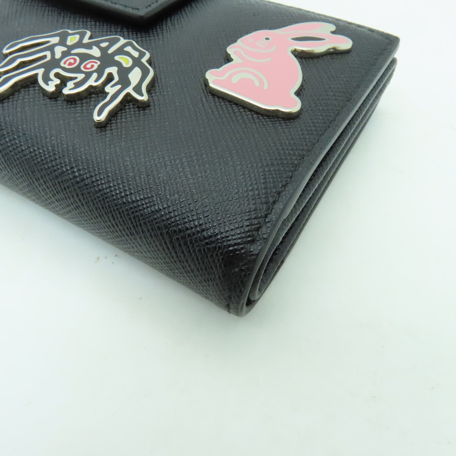 PRADA Saffiano皮革Wallet銀扣長錢包黑色