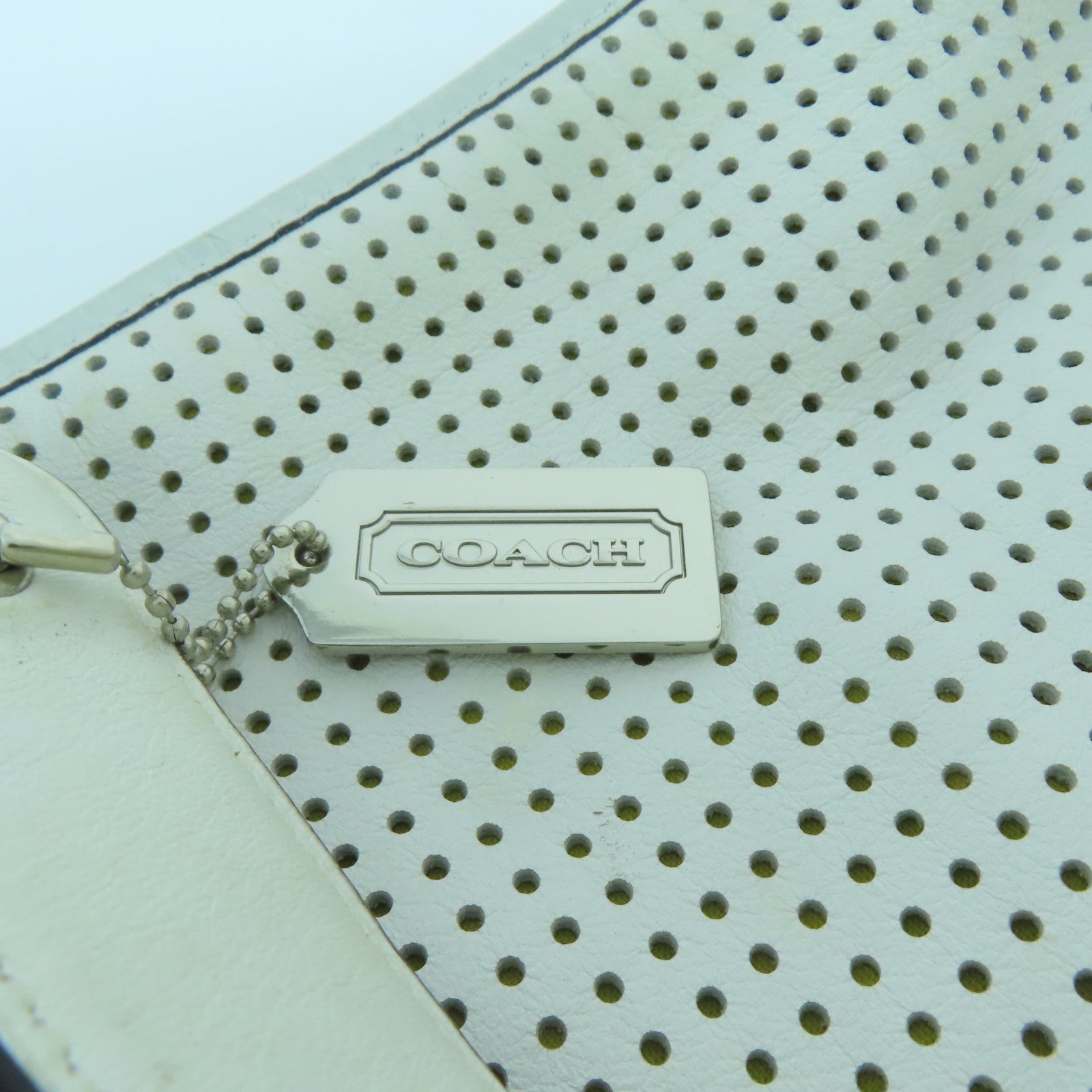 COACH 牛皮皮革Tote Bag銀扣肩背袋灰色/黃色