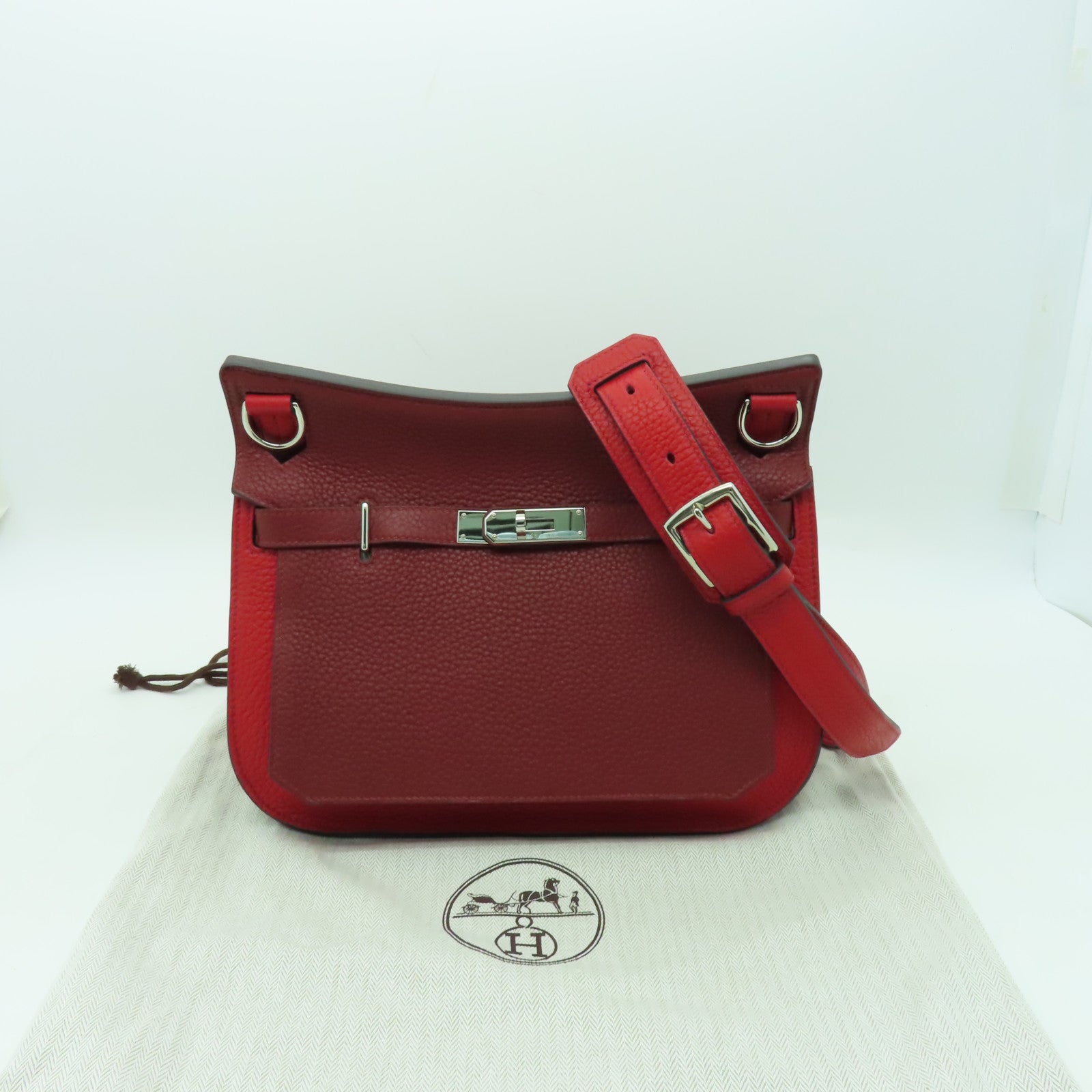 HERMES Clemence皮革Jypsiere 28銀扣肩背袋紅色