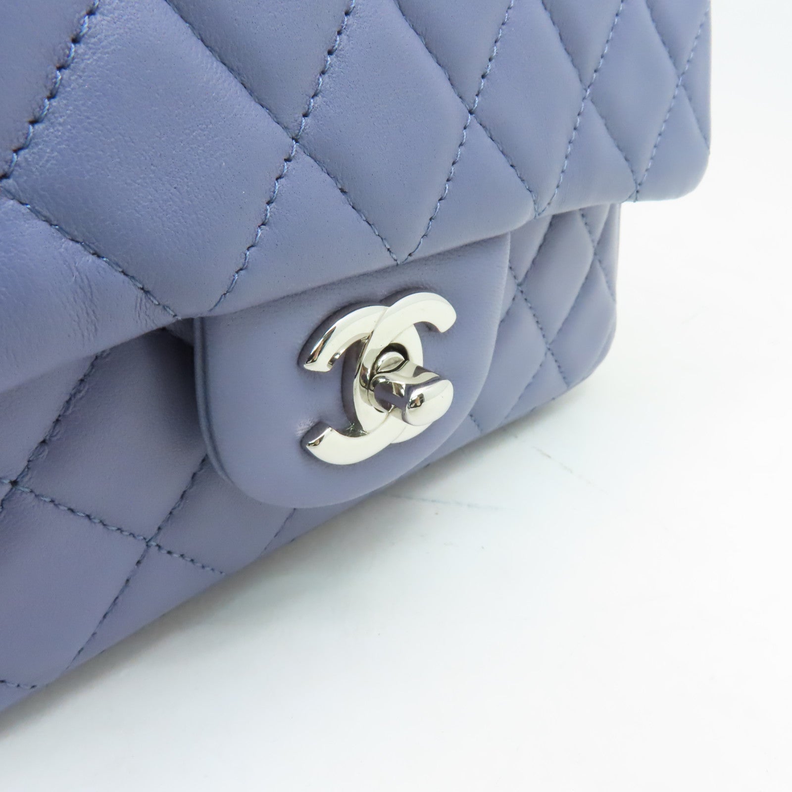 CHANEL 菱格羊皮皮革Chain Shoulder銀扣鏈帶肩背袋紫色