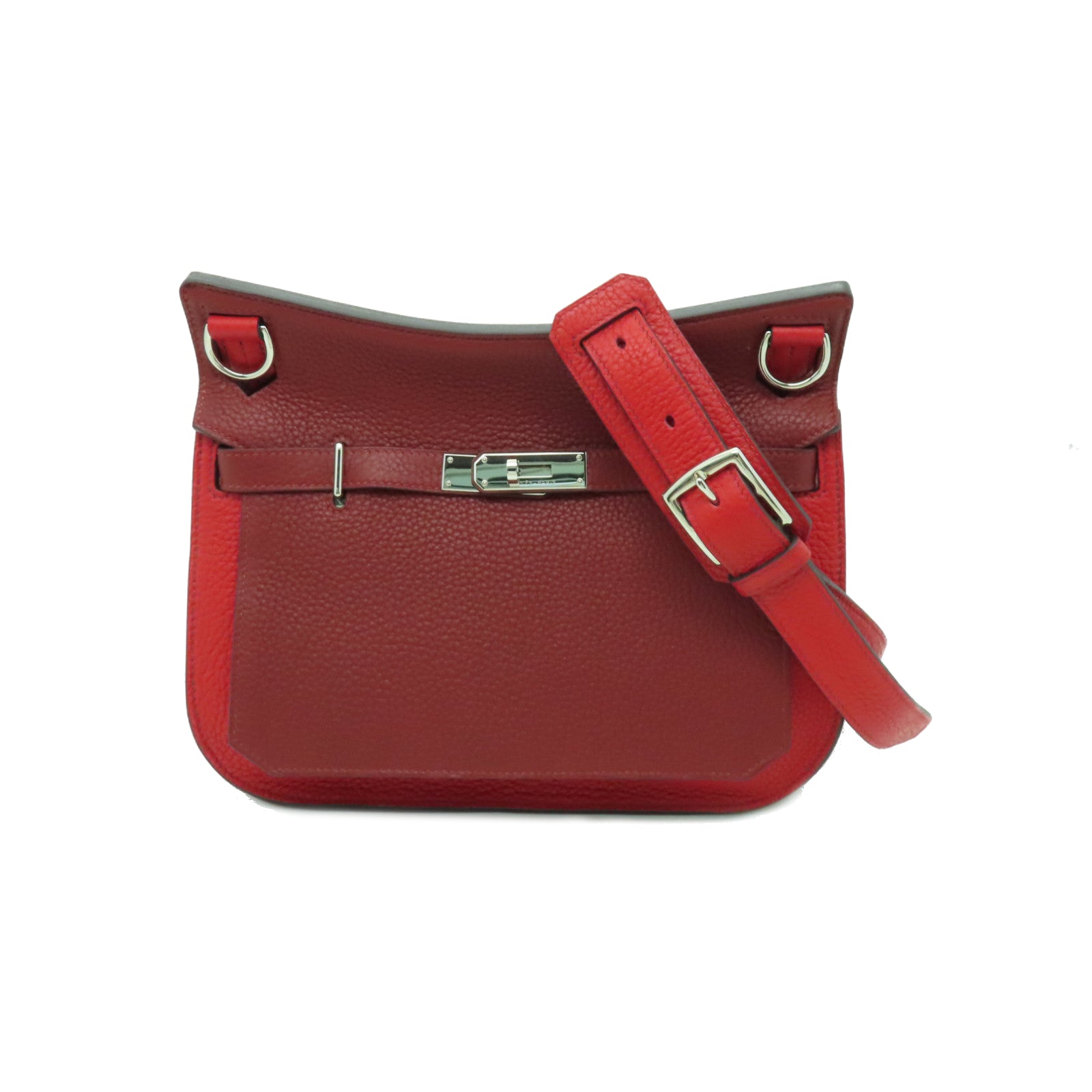 HERMES Clemence皮革Jypsiere 28銀扣肩背袋紅色