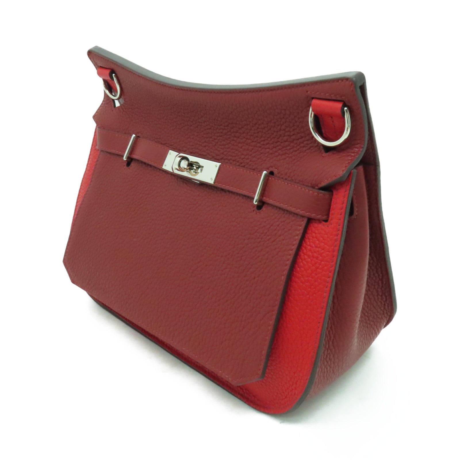 HERMES Clemence皮革Jypsiere 28銀扣肩背袋紅色