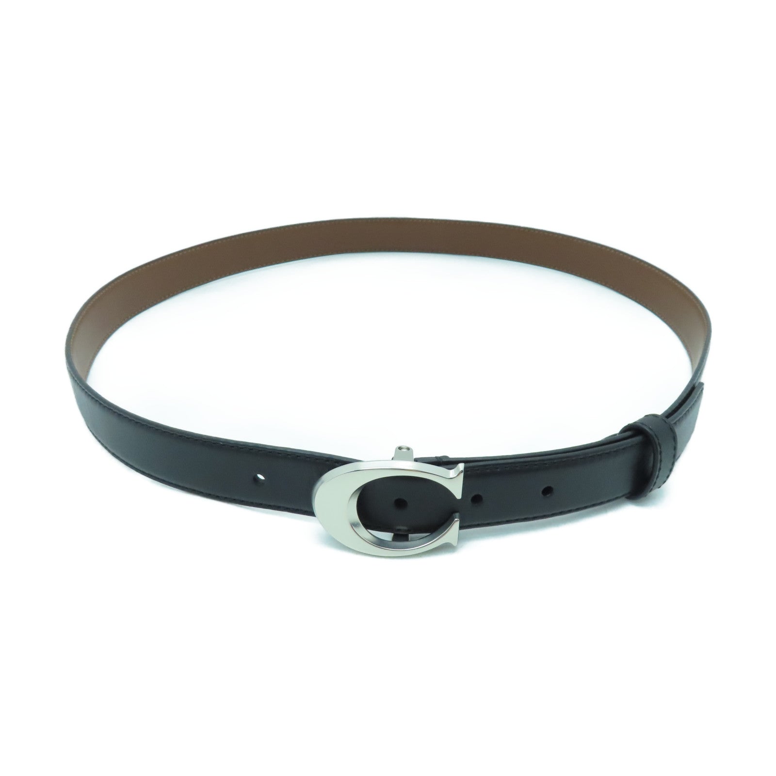 COACH 牛皮皮革Belt银扣皮带黑色
