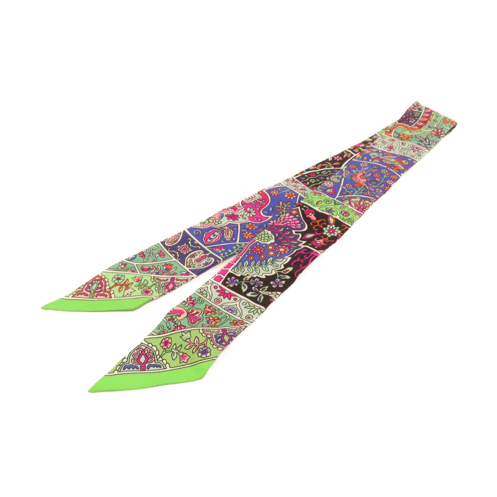 HERMES 絲質Twilly絲巾綠色/黑色