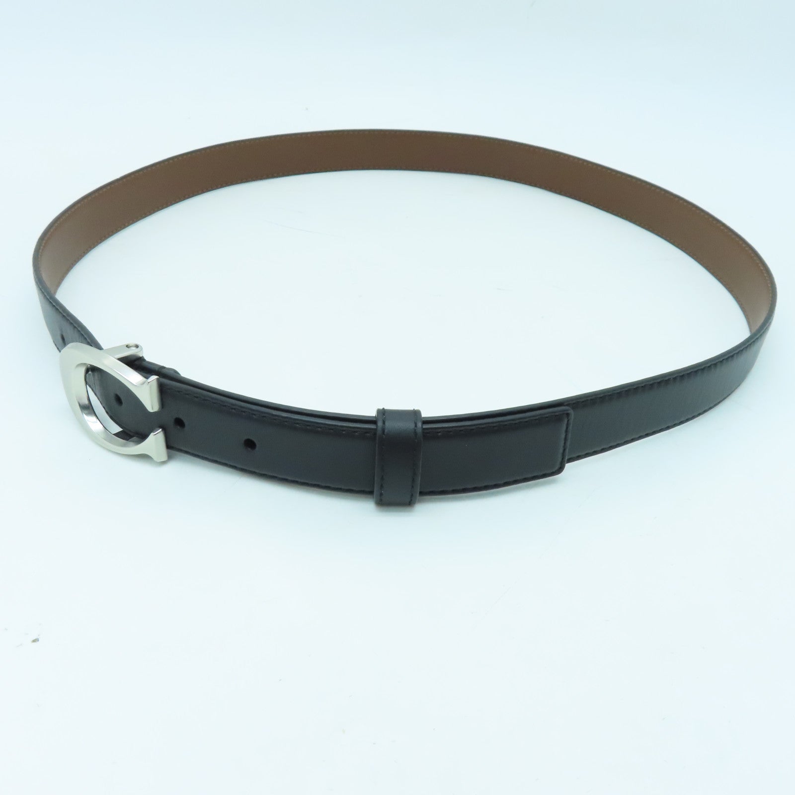 COACH 牛皮皮革Belt银扣皮带黑色