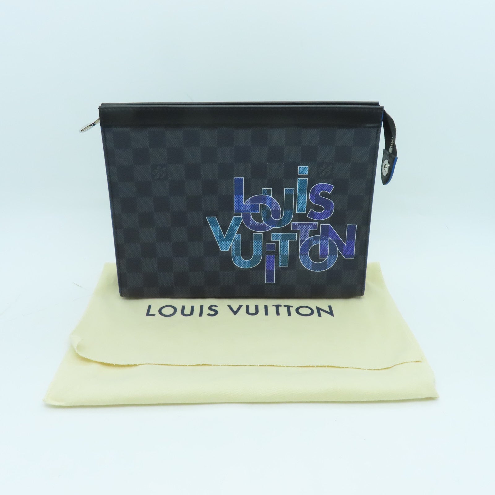 LOUIS VUITTON 【激減優惠】Damier Graphite Pochette Voyage銀扣手拿包黑色灰色