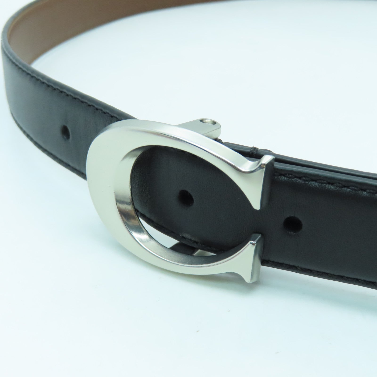 COACH 牛皮皮革Belt银扣皮带黑色