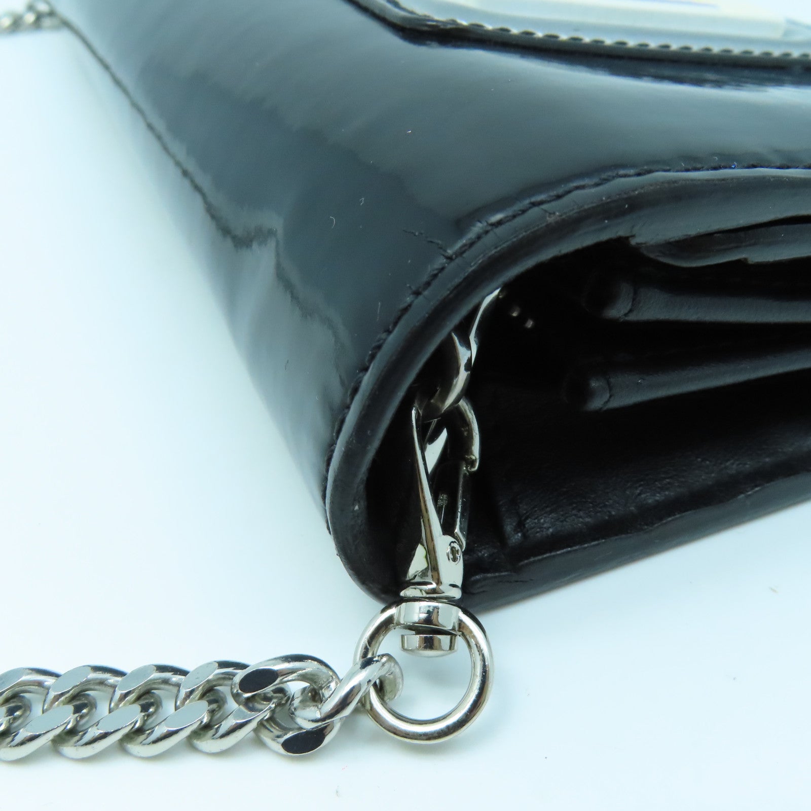 MOSCHINO 漆皮皮革Shoulder Bag银扣链带肩背袋黑色