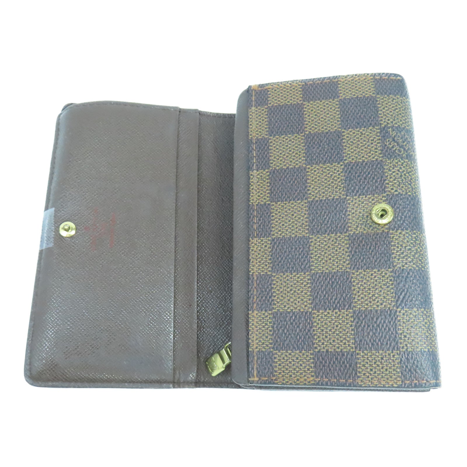 LOUIS VUITTON Damier Ebene金扣錢包棕色