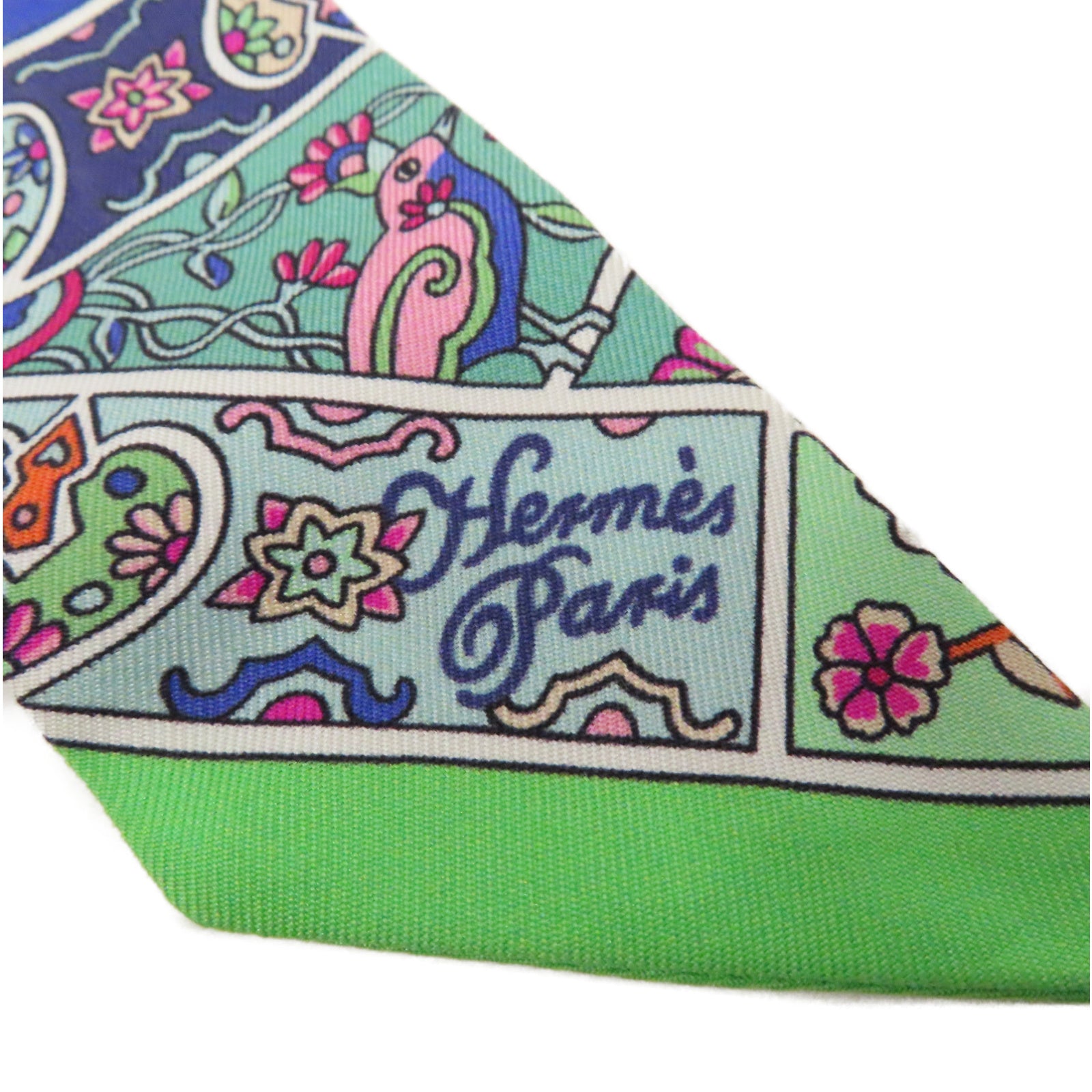 HERMES 絲質Twilly絲巾綠色/黑色