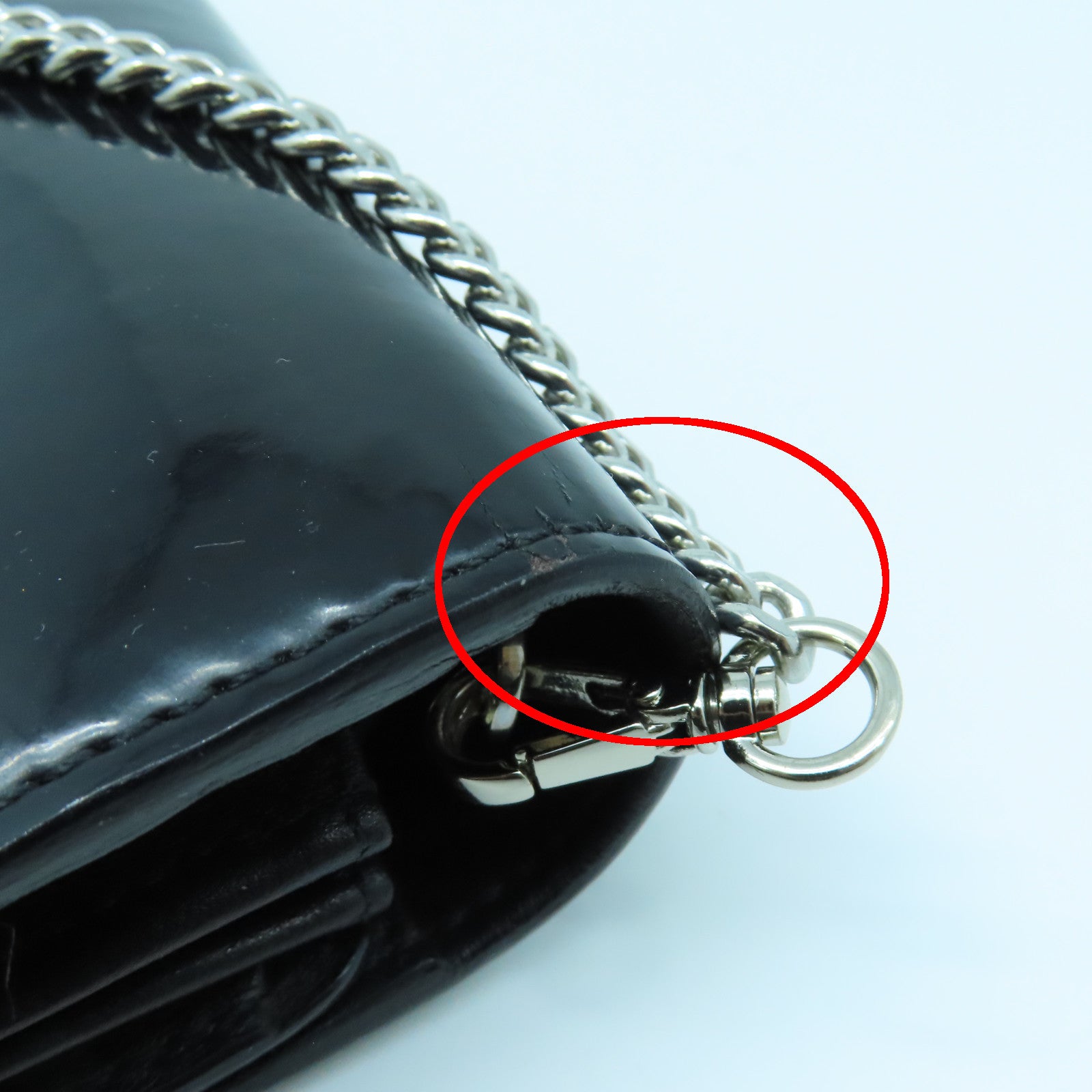 MOSCHINO 漆皮皮革Shoulder Bag银扣链带肩背袋黑色