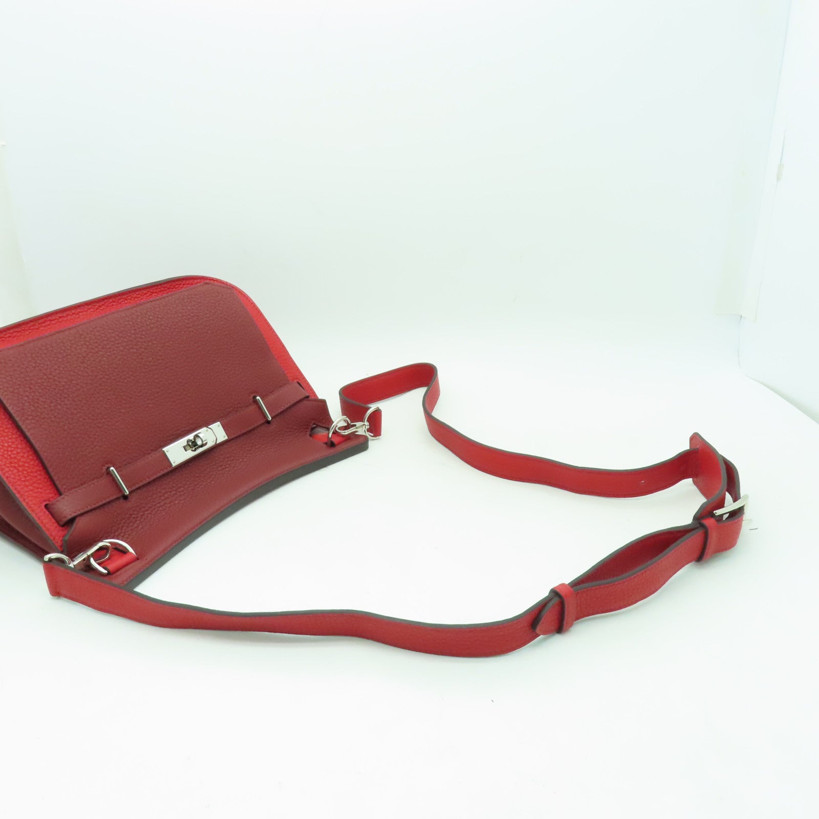 HERMES Clemence皮革Jypsiere 28銀扣肩背袋紅色