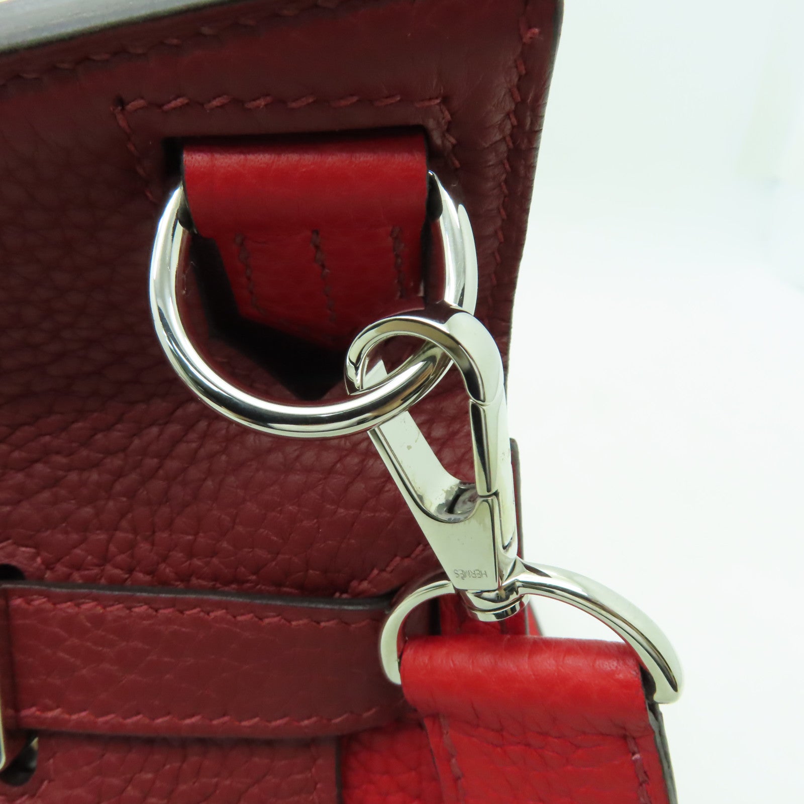 HERMES Clemence皮革Jypsiere 28銀扣肩背袋紅色
