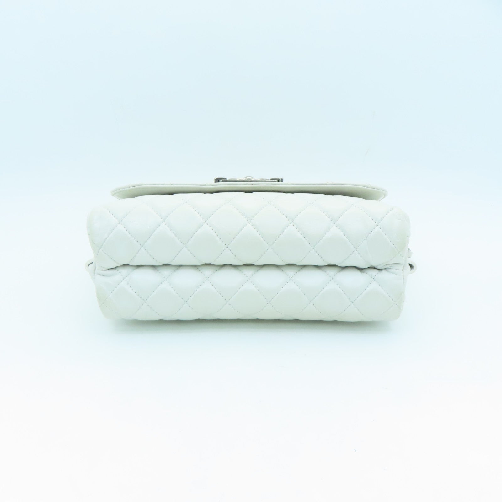 CHANEL 菱格牛皮皮革Shoulder Bag銀扣鏈帶肩背袋白色