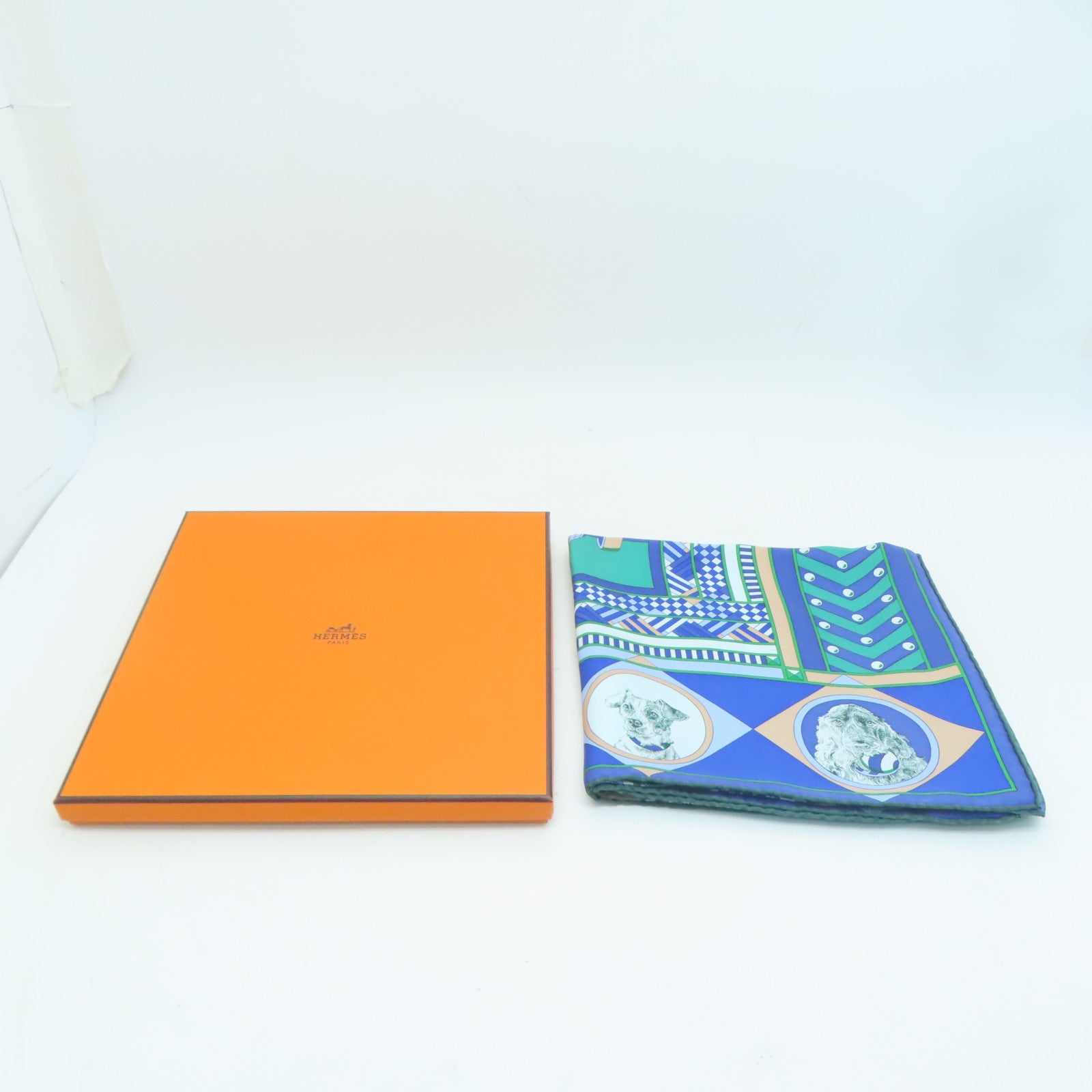 HERMES 絲質Scarf 90x90絲巾藍色/綠色