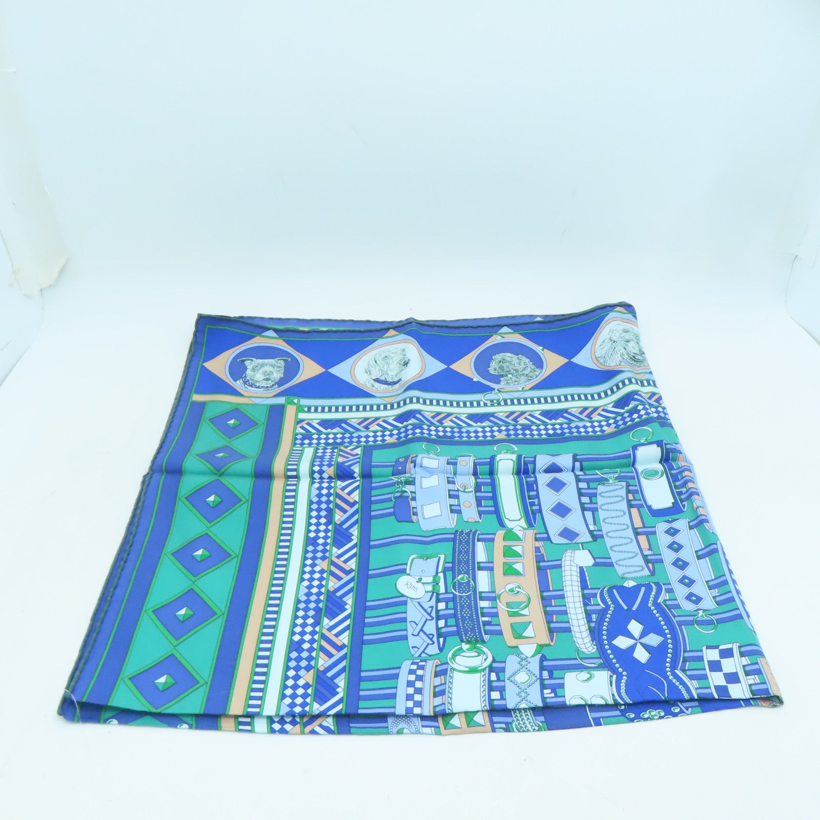 HERMES 絲質Scarf 90x90絲巾藍色/綠色