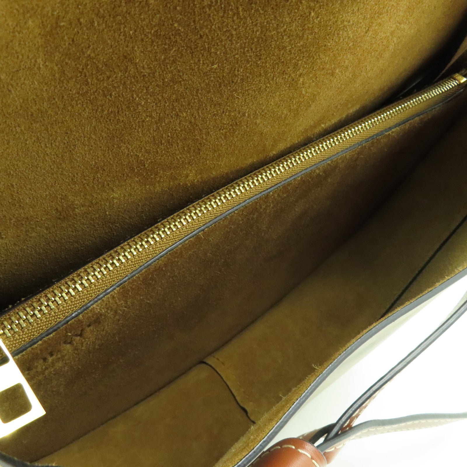 LOEWE 牛皮皮革Gate金扣肩背袋啡色/灰色
