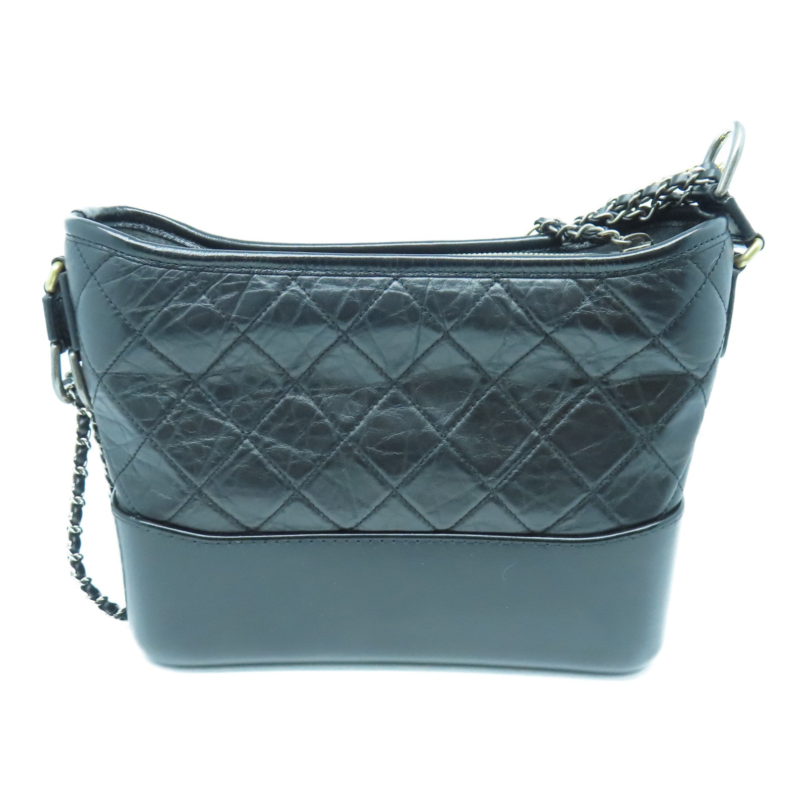 CHANEL rhombic cowhide leather Gabrielle gold and silver buckle chain shoulder bag black
