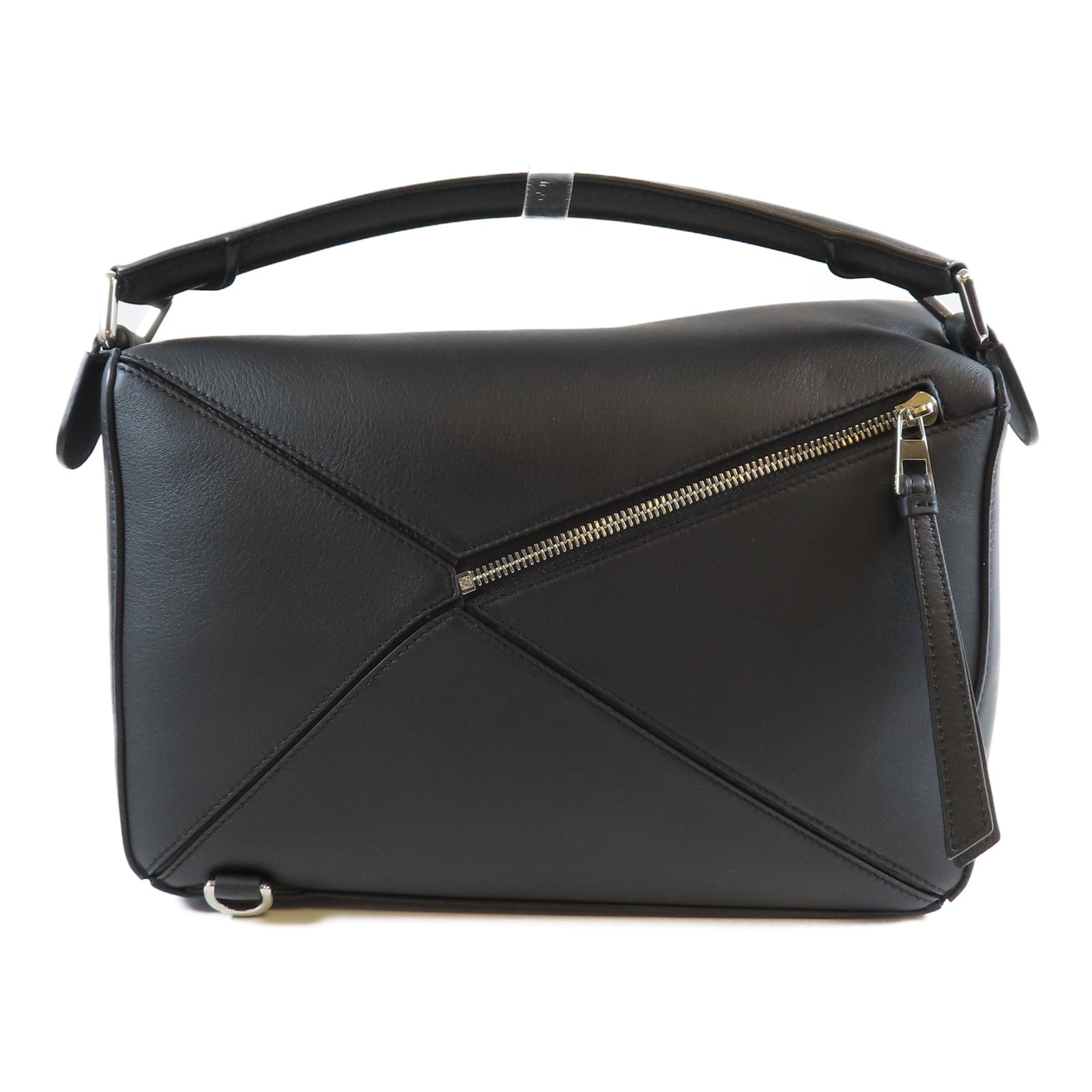 LOEWE 牛皮皮革Puzzle銀扣手挽肩背兩用袋黑色