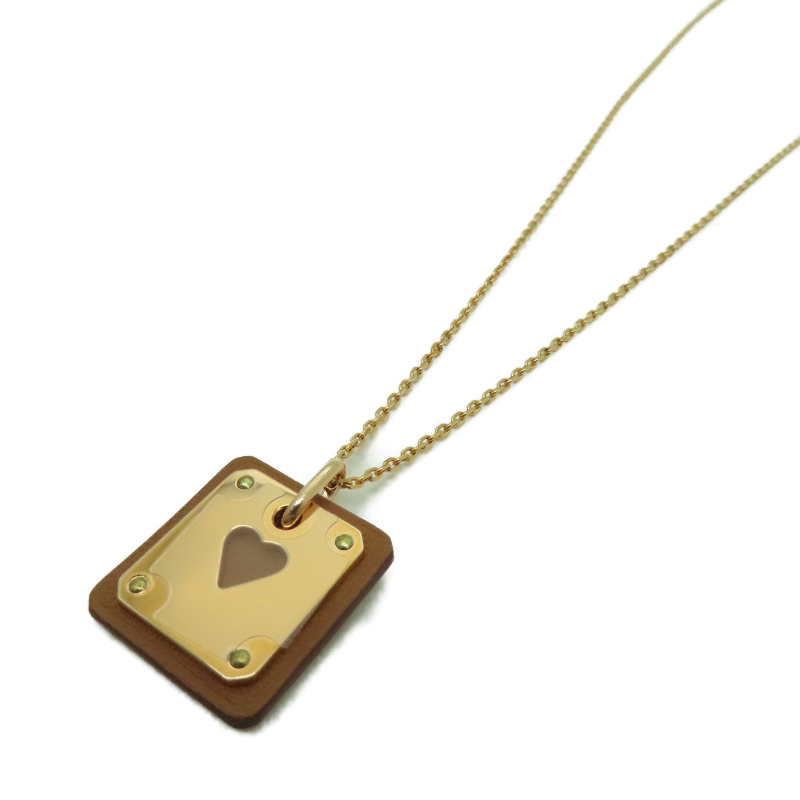 HERMES Swift皮革/金屬As De Coeur Necklace項鍊啡色/金色