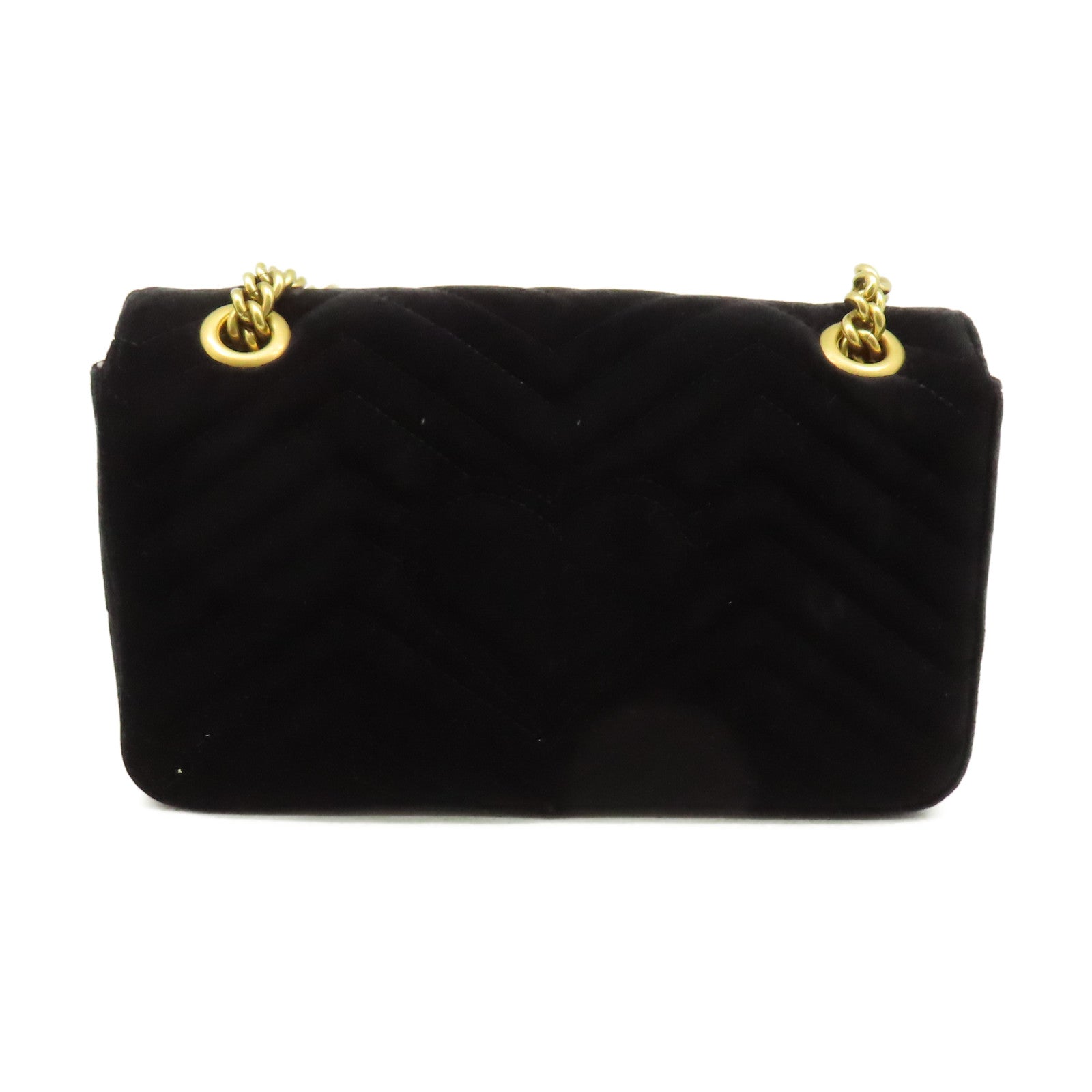 GUCCI 天鵝絨GG Marmont Chain Shoulder Bag金扣鏈帶肩背袋黒色