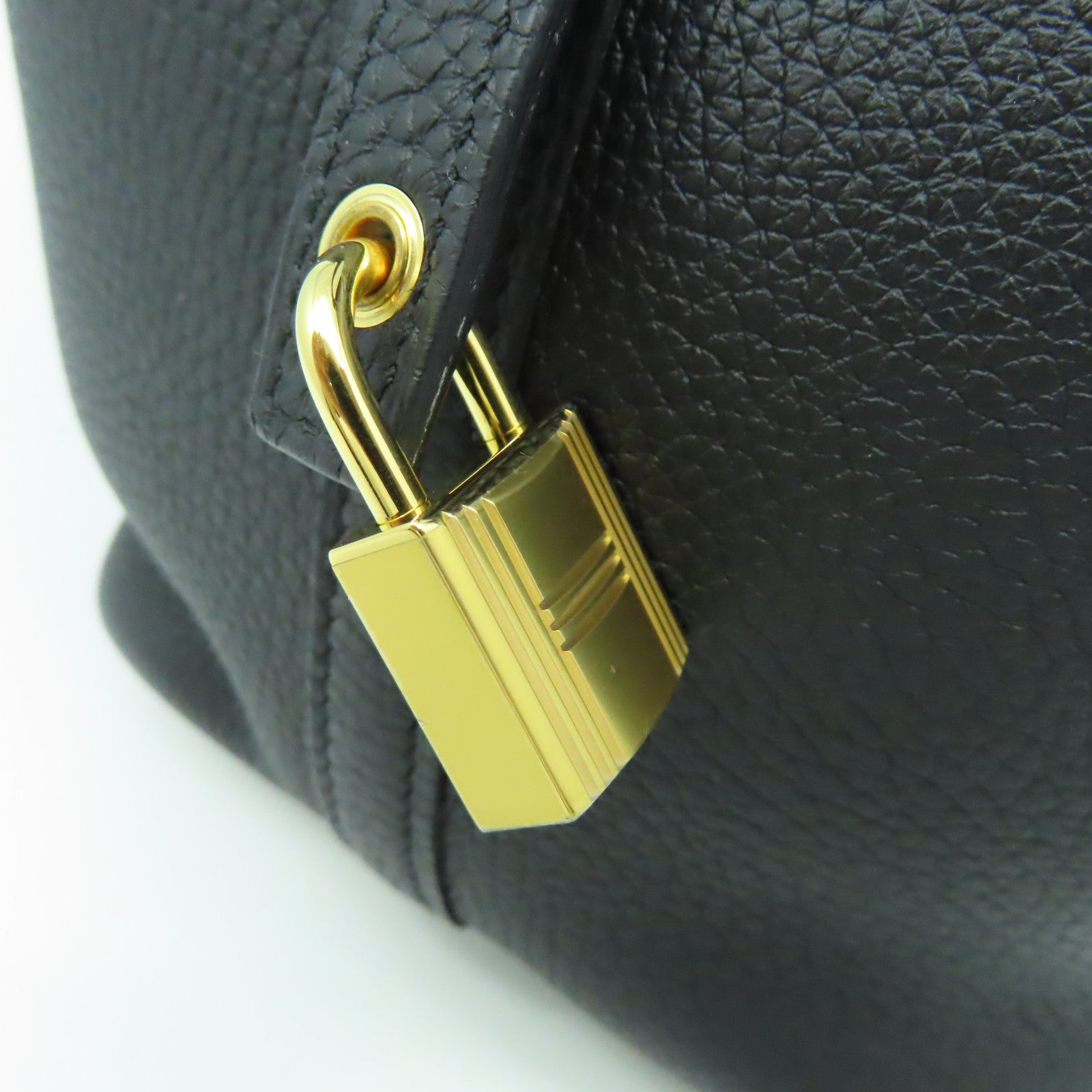 HERMES Clemence皮革Picotin PM金扣手挽袋黑色