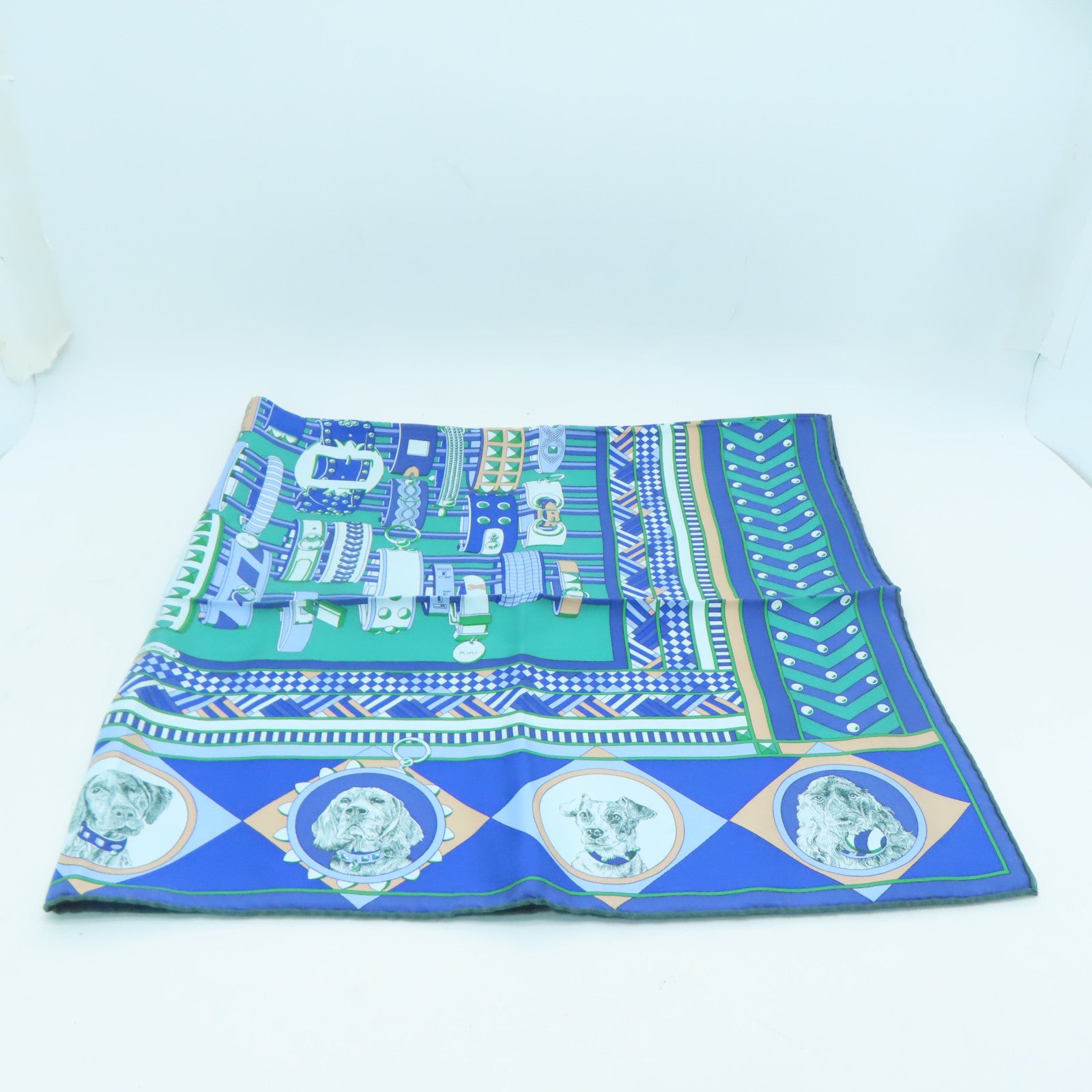 HERMES 絲質Scarf 90x90絲巾藍色/綠色