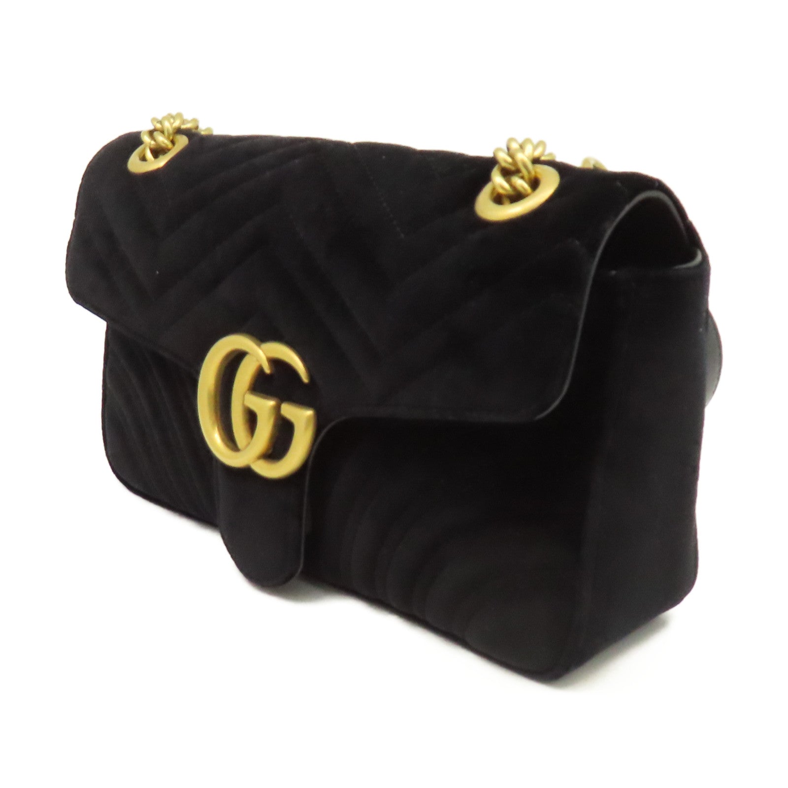GUCCI 天鵝絨GG Marmont Chain Shoulder Bag金扣鏈帶肩背袋黒色