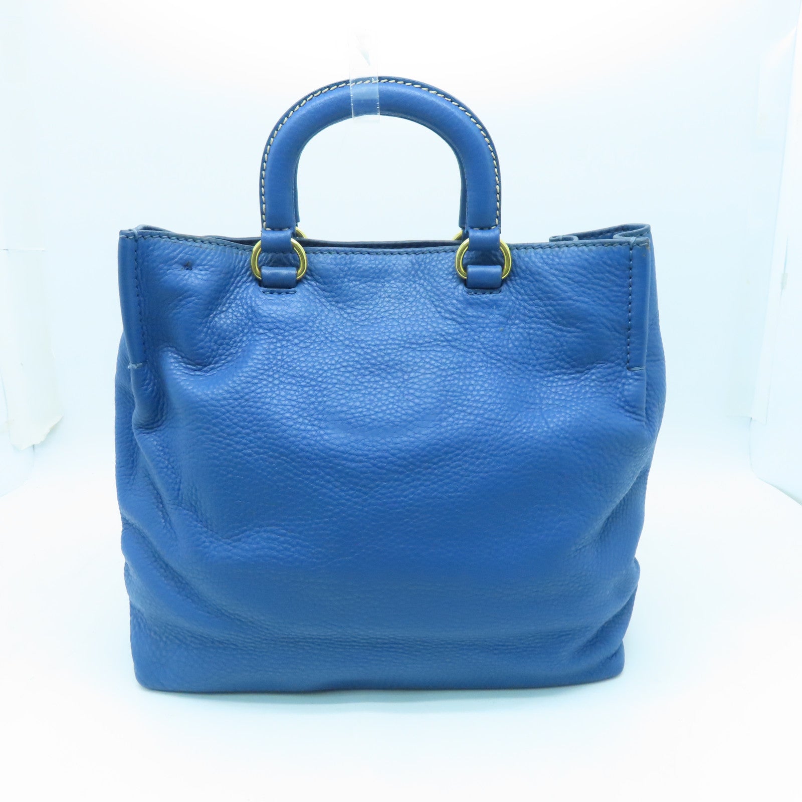 PRADA cowhide leather Shoulder Bag gold buckle handle shoulder bag blue