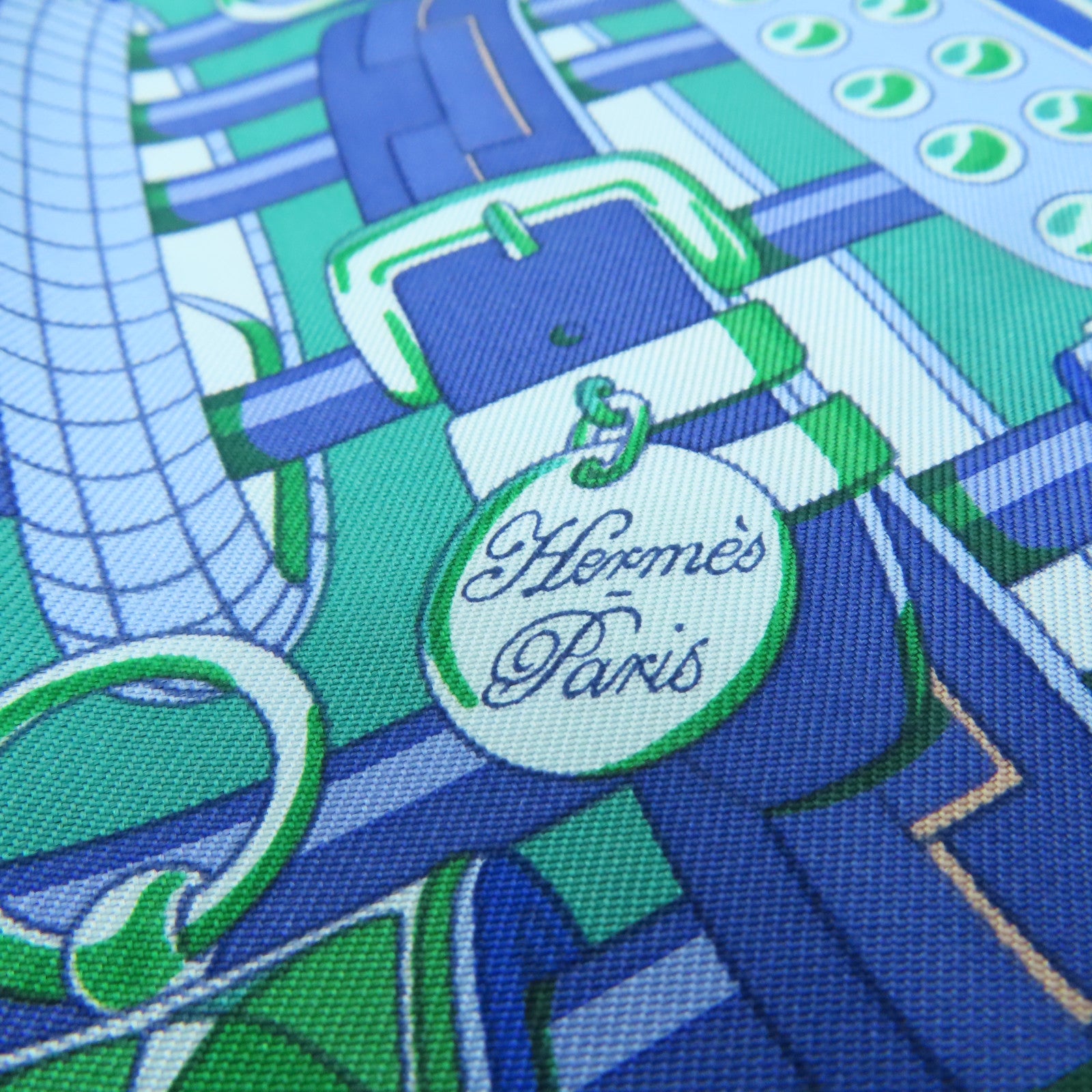 HERMES 絲質Scarf 90x90絲巾藍色/綠色