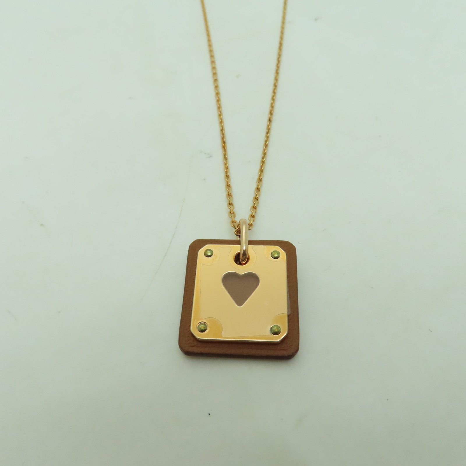 HERMES Swift皮革/金屬As De Coeur Necklace項鍊啡色/金色