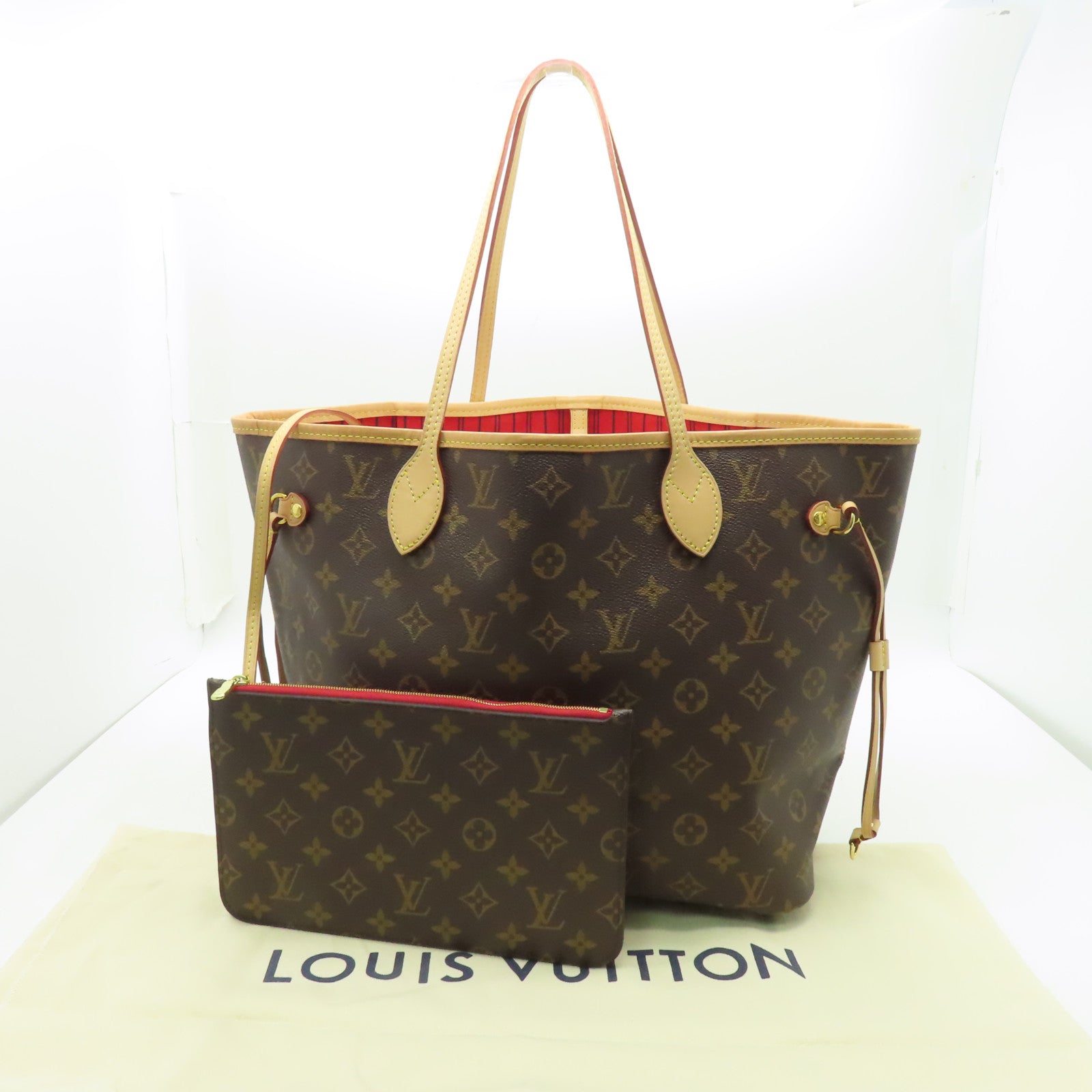 LOUIS VUITTON Monogram Neverfull MM金扣手挽袋啡色